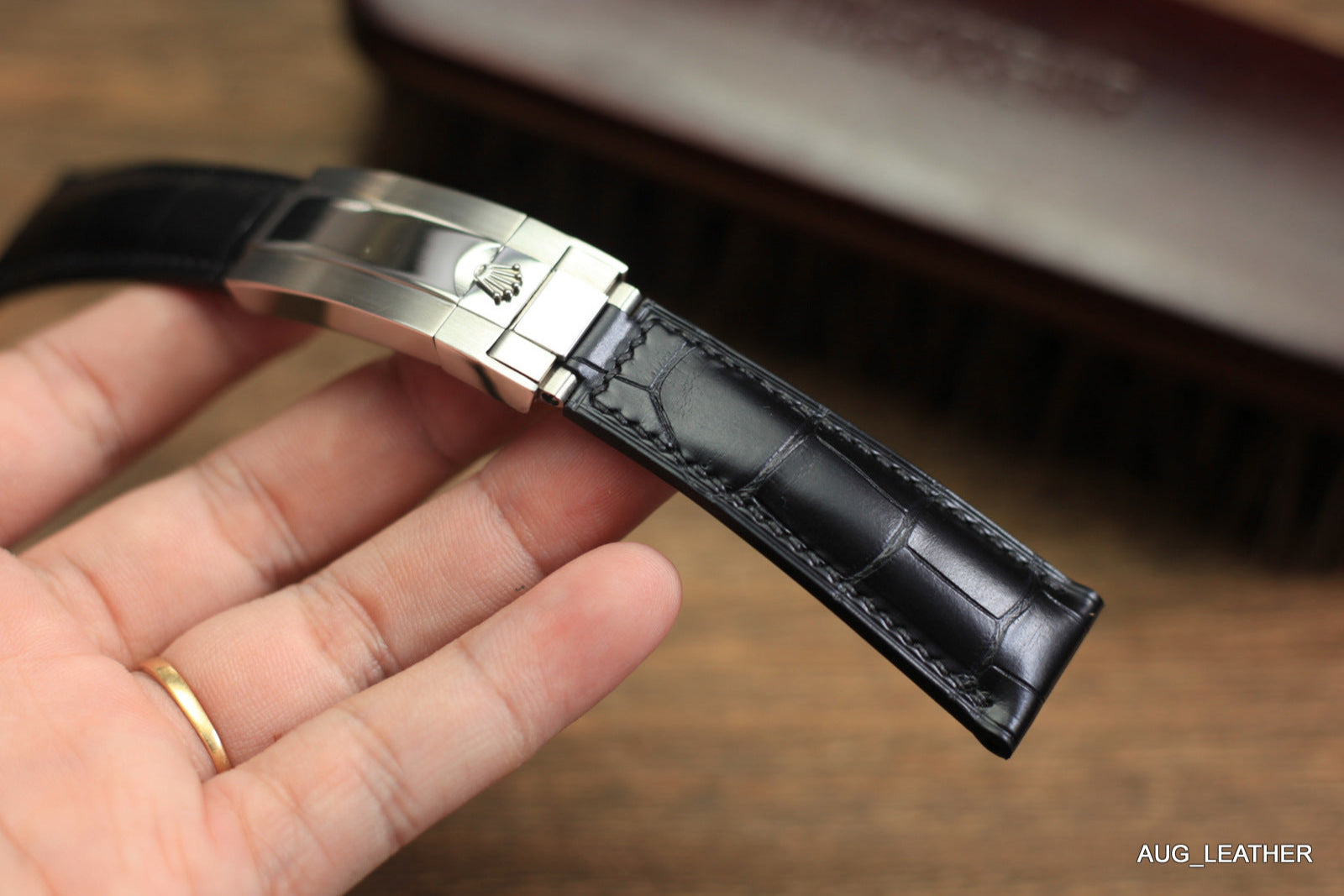 Genuine Black Alligator Leather, Handmade Watch Strap For Rolex Watches