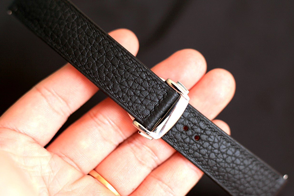 Black Togo Leather Omega Deployment Buckle Strap