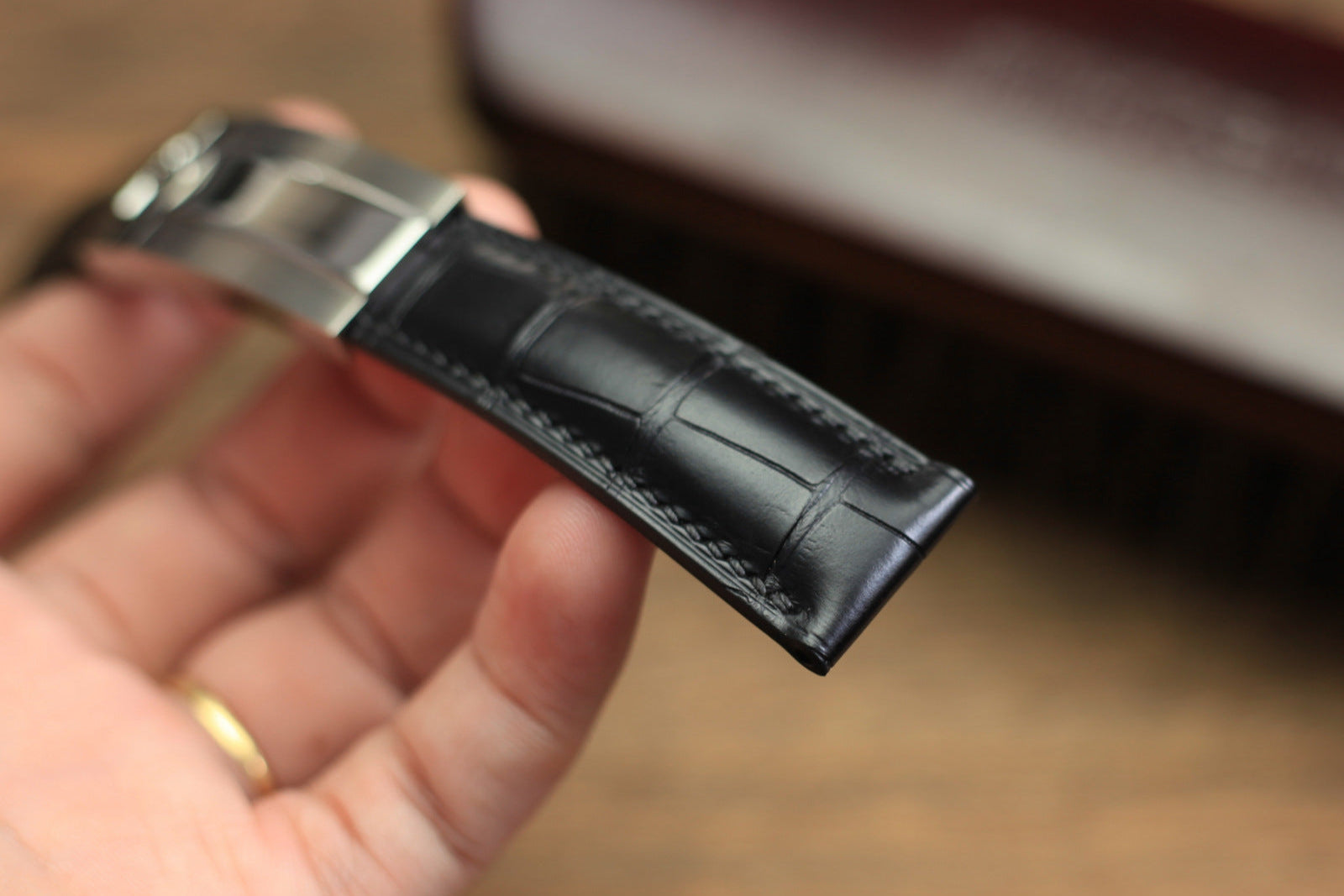 Genuine Black Alligator Leather, Handmade Watch Strap For Rolex Watches