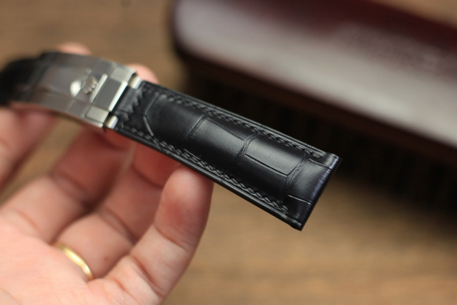 Genuine Black Alligator Leather, Handmade Watch Strap For Rolex Watches