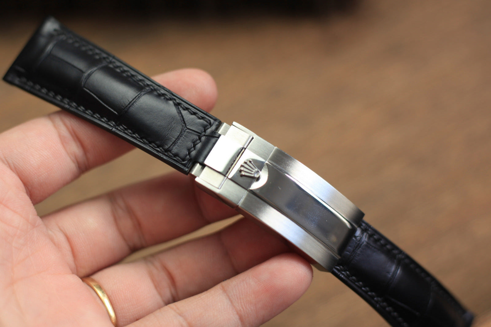 Genuine Black Alligator Leather, Handmade Watch Strap For Rolex Watches