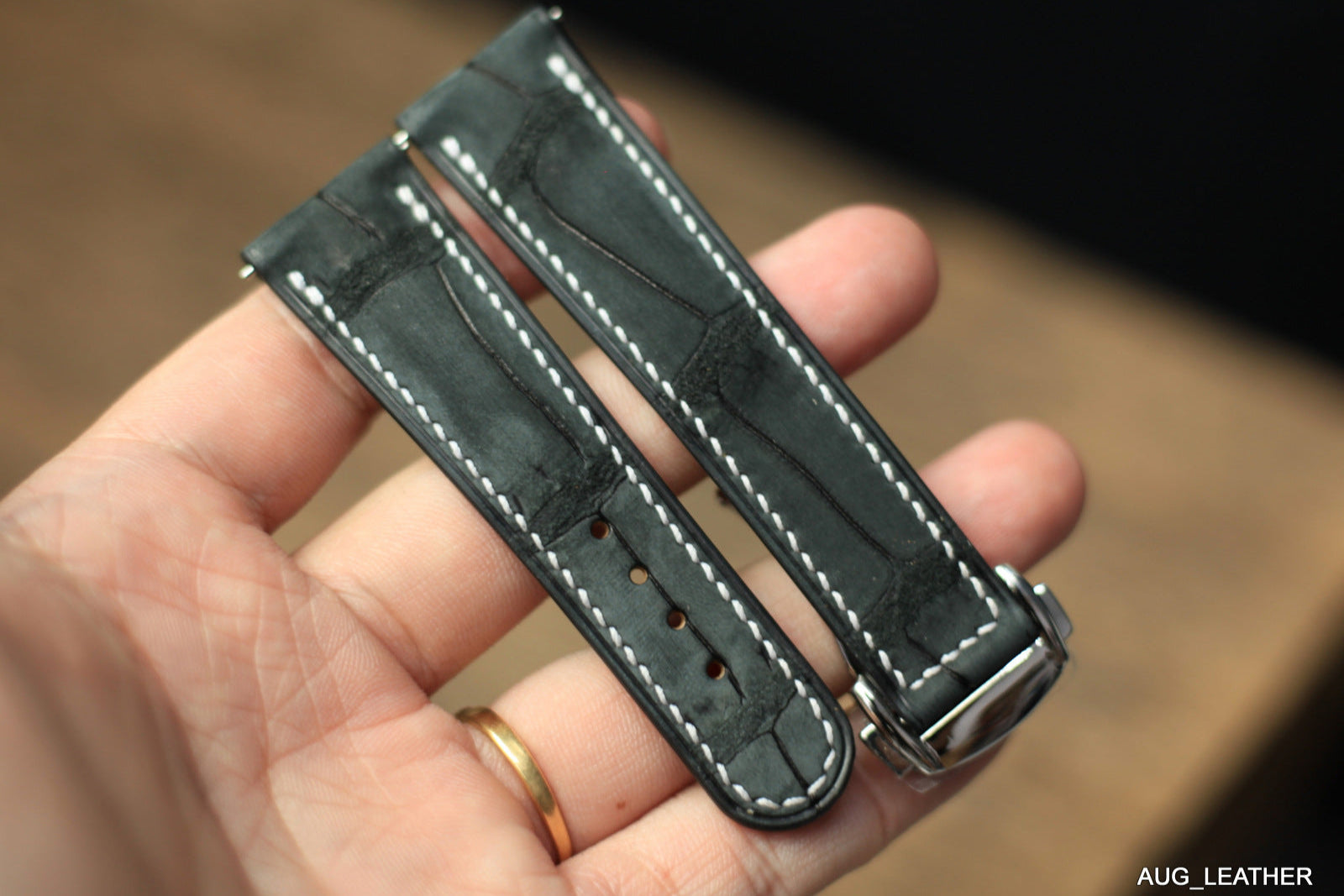 Handmade Nubuck Black Alligator Omega Watch Strap