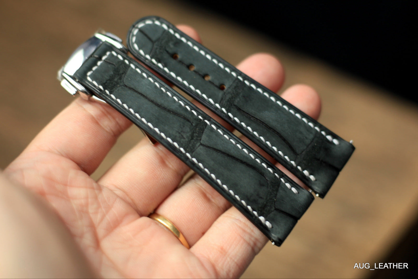 Handmade Nubuck Black Alligator Omega Watch Strap
