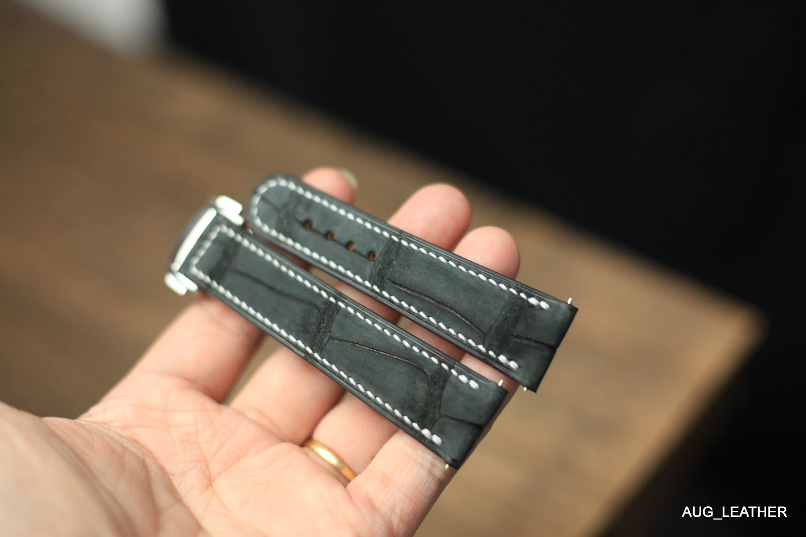 Handmade Nubuck Black Alligator Omega Watch Strap