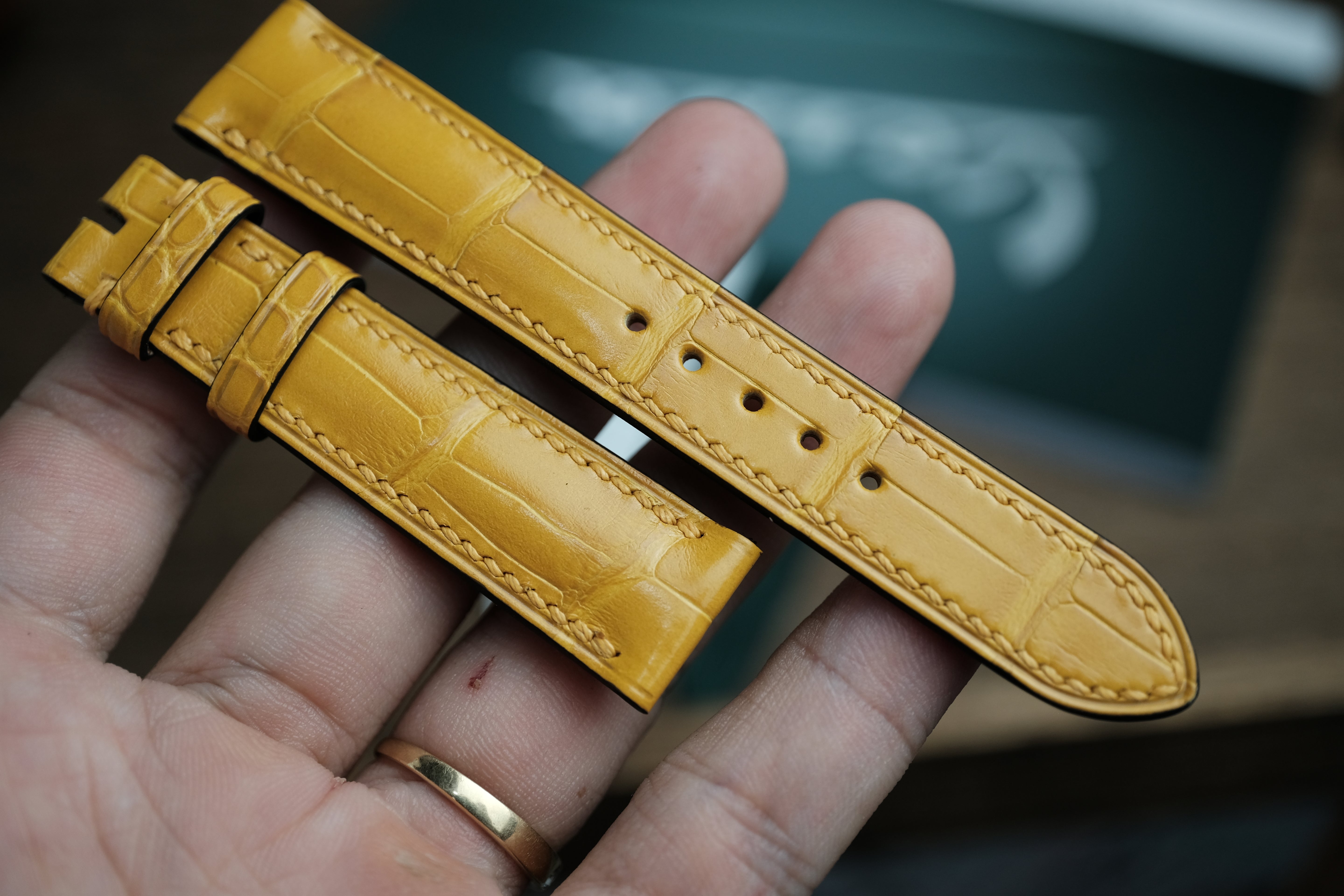 Genuine Mustard Yellow Alligator Leather, Handmade Watch Strap