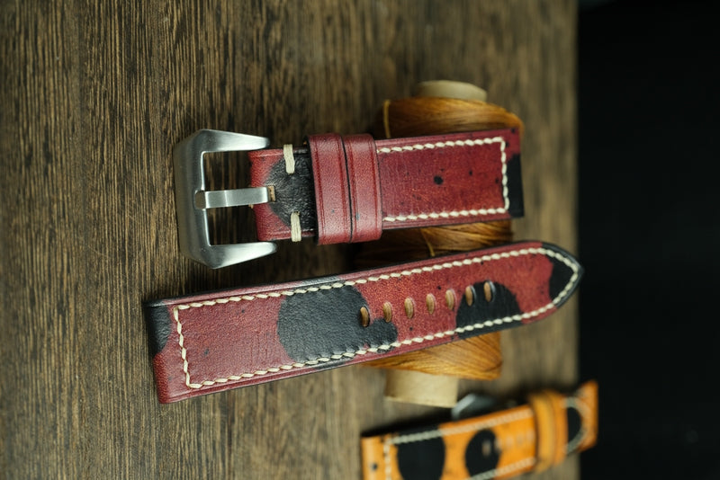 Handmade Vegtan Leather Panerai Watch Strap, Burgundy/Black