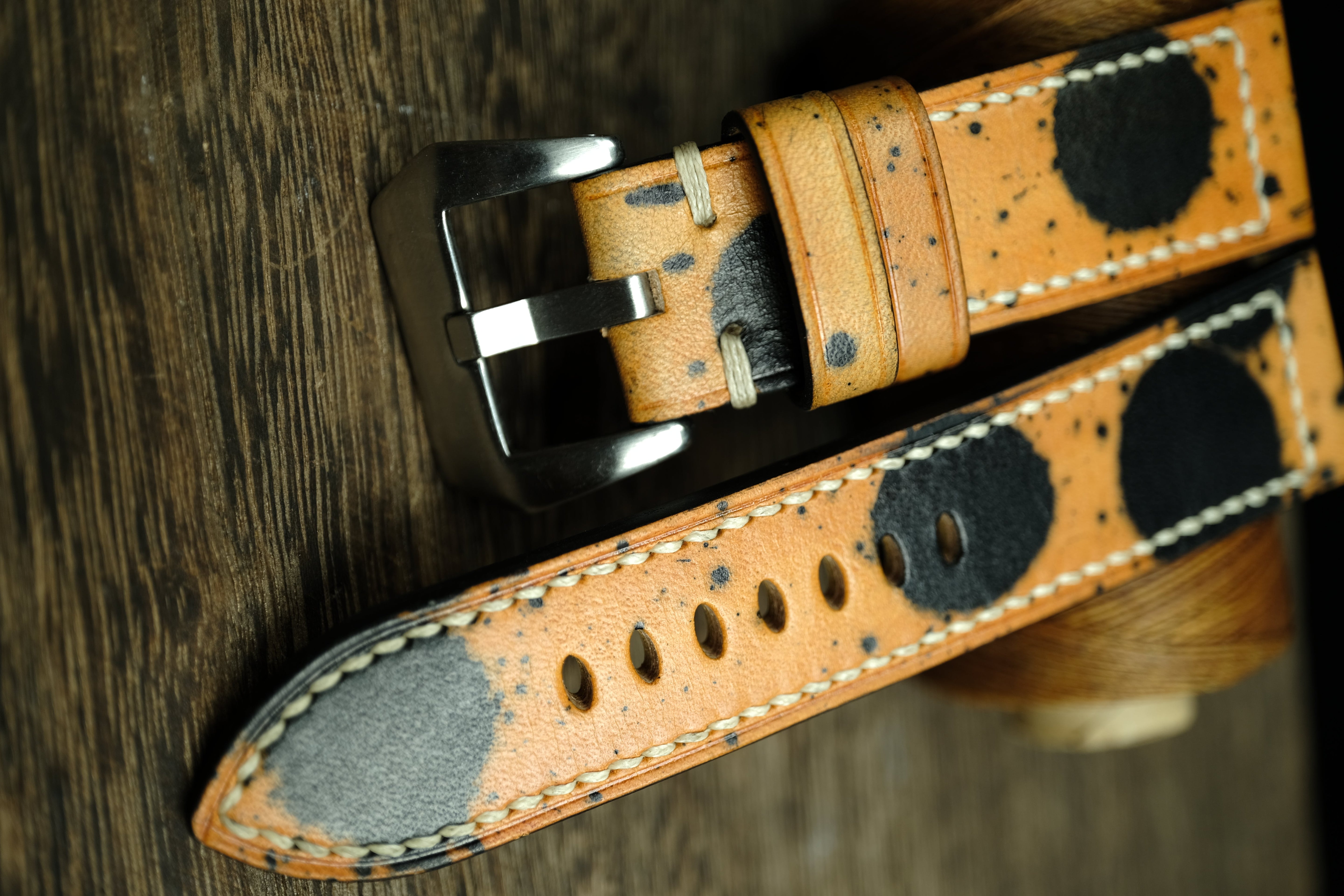 Handmade Vegtan Leather Panerai Watch Strap, Yellow/Black