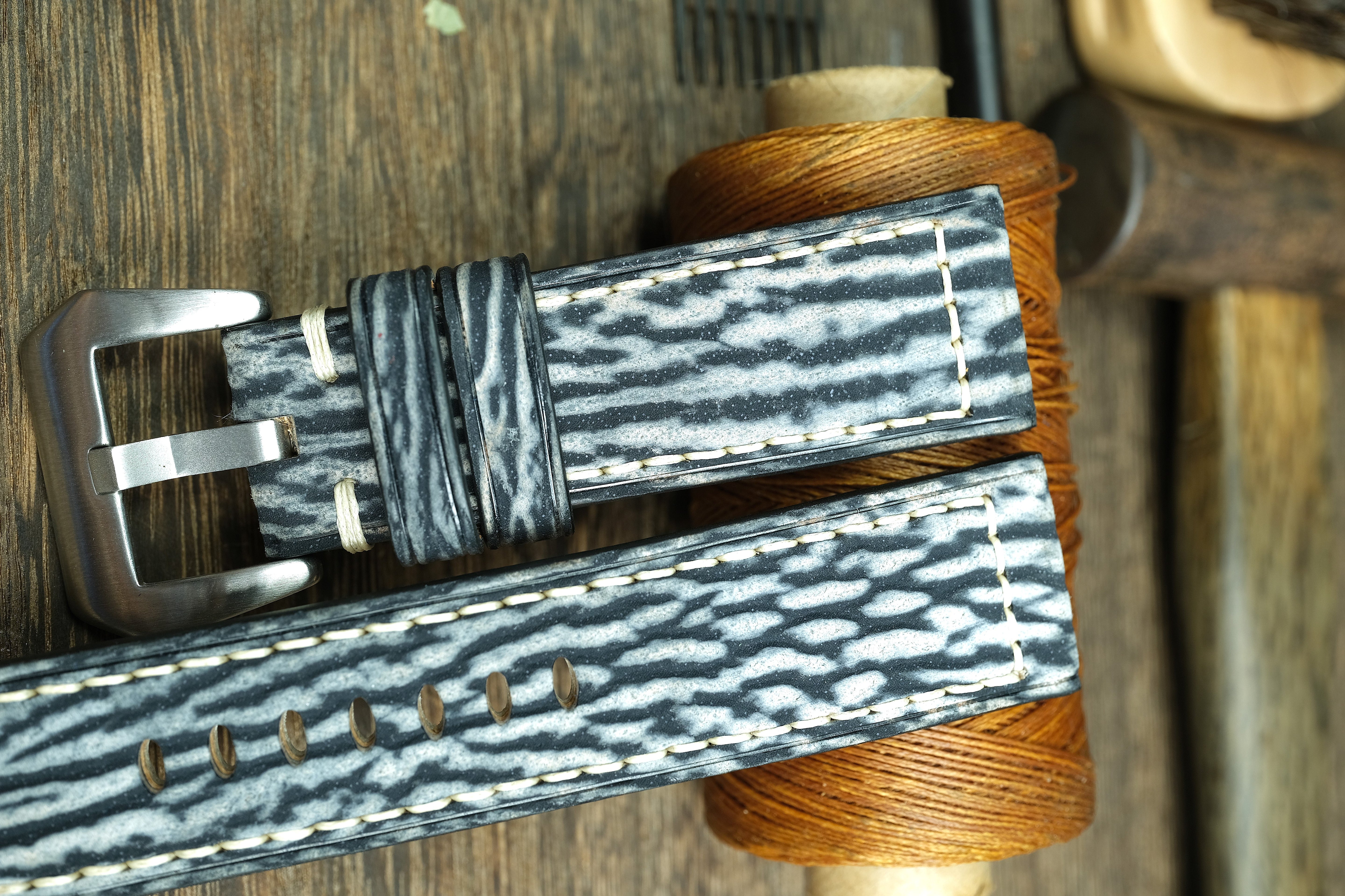 Handmade Matte Grey/Black Shark Panerai Watch Strap