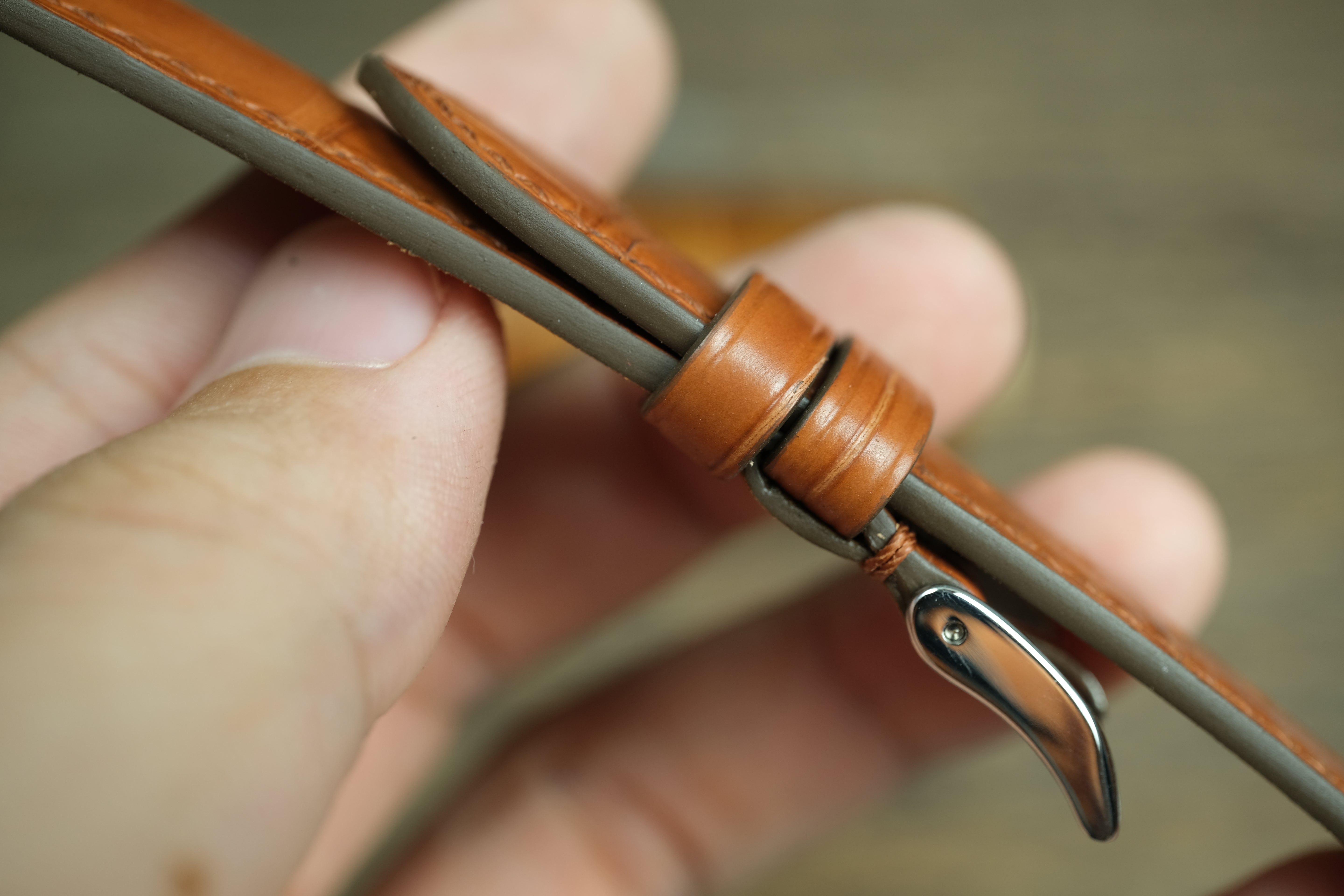 Genuine Cognac Brown Alligator Leather, Handmade Watch Strap