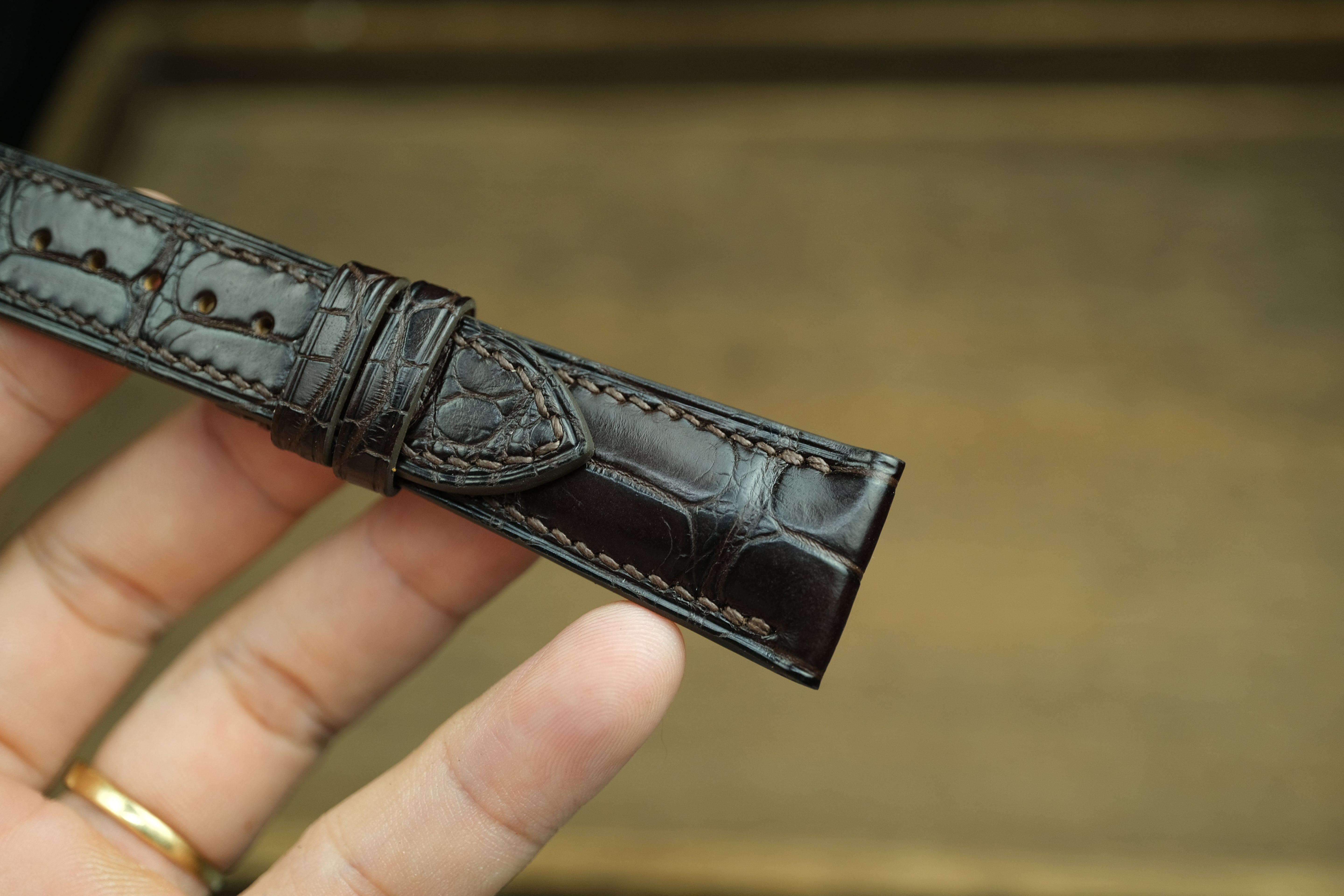 Genuine Dark Chocolate Brown Alligator Leather, Handmade Watch Strap