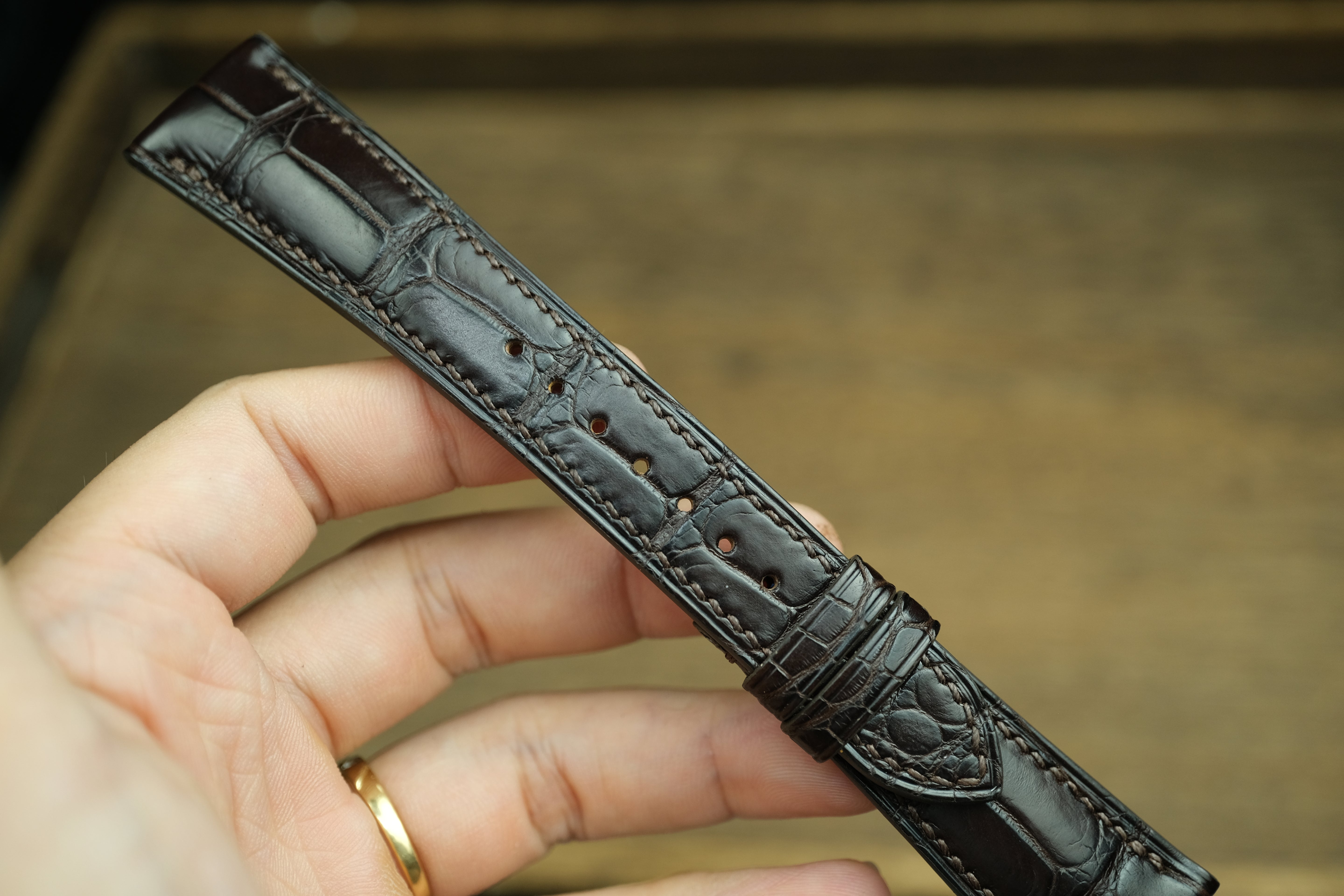 Genuine Dark Chocolate Brown Alligator Leather, Handmade Watch Strap
