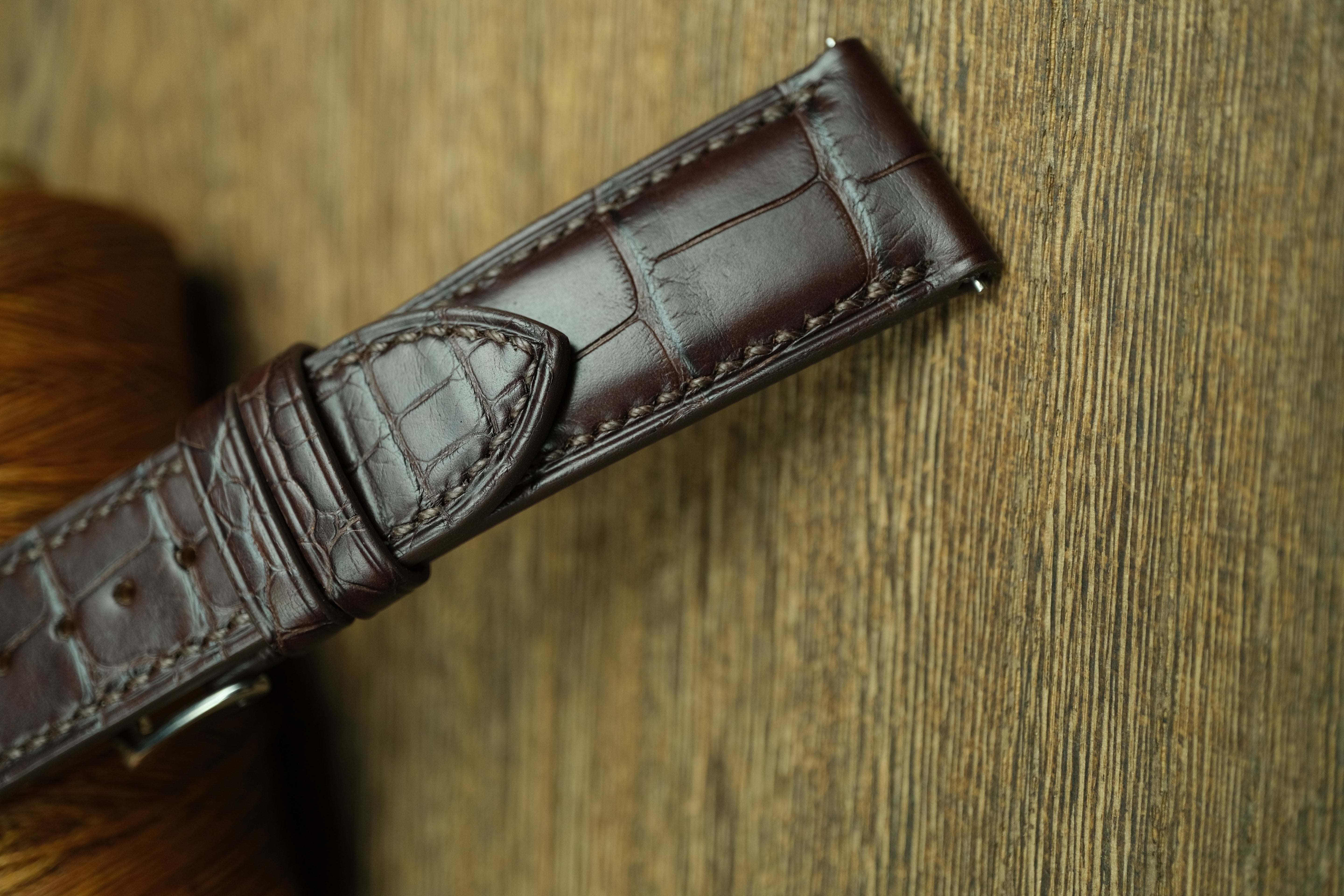 Genuine Darkbrown Alligator Leather, Handmade Watch Strap