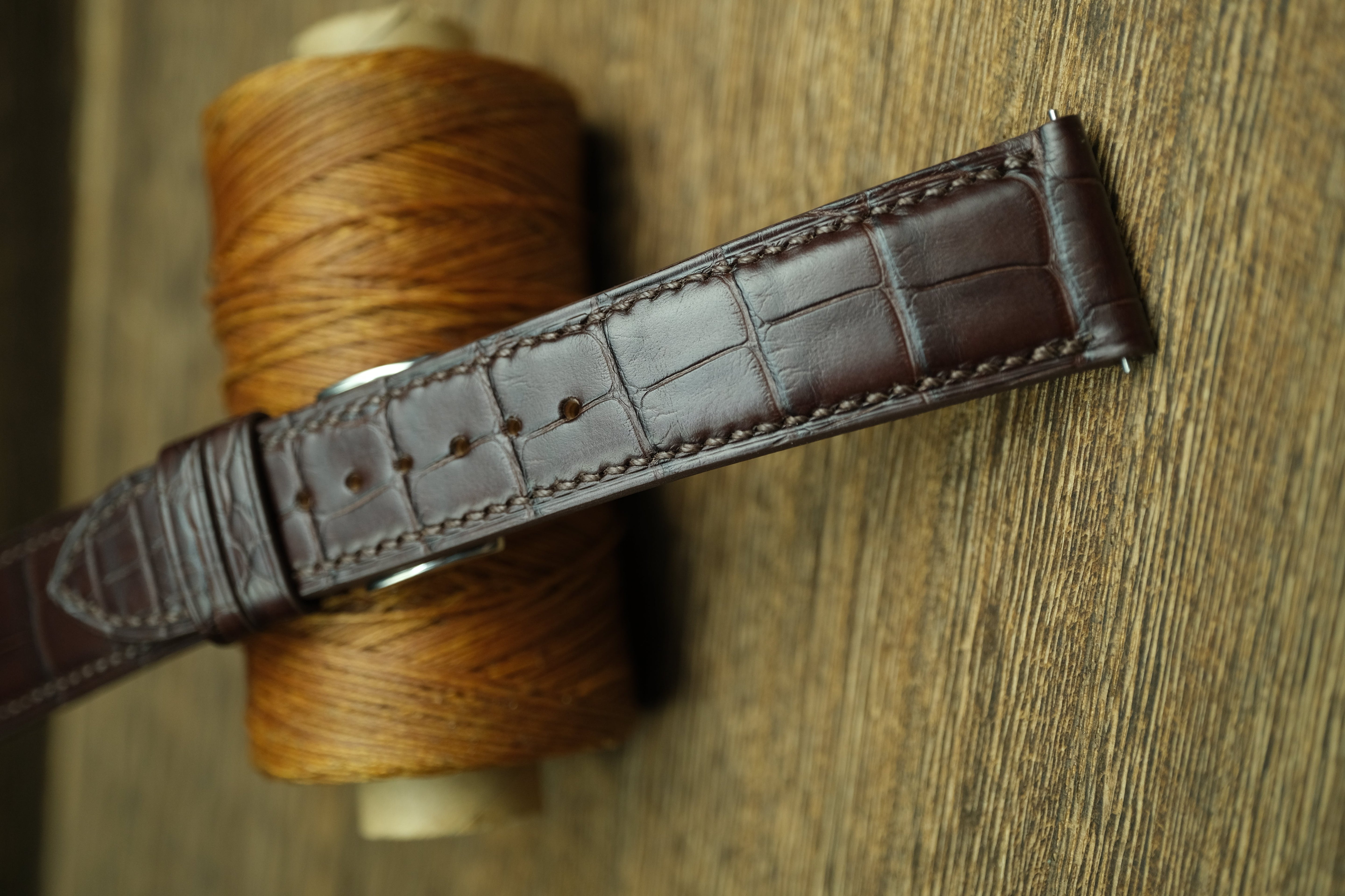 Genuine Darkbrown Alligator Leather, Handmade Watch Strap