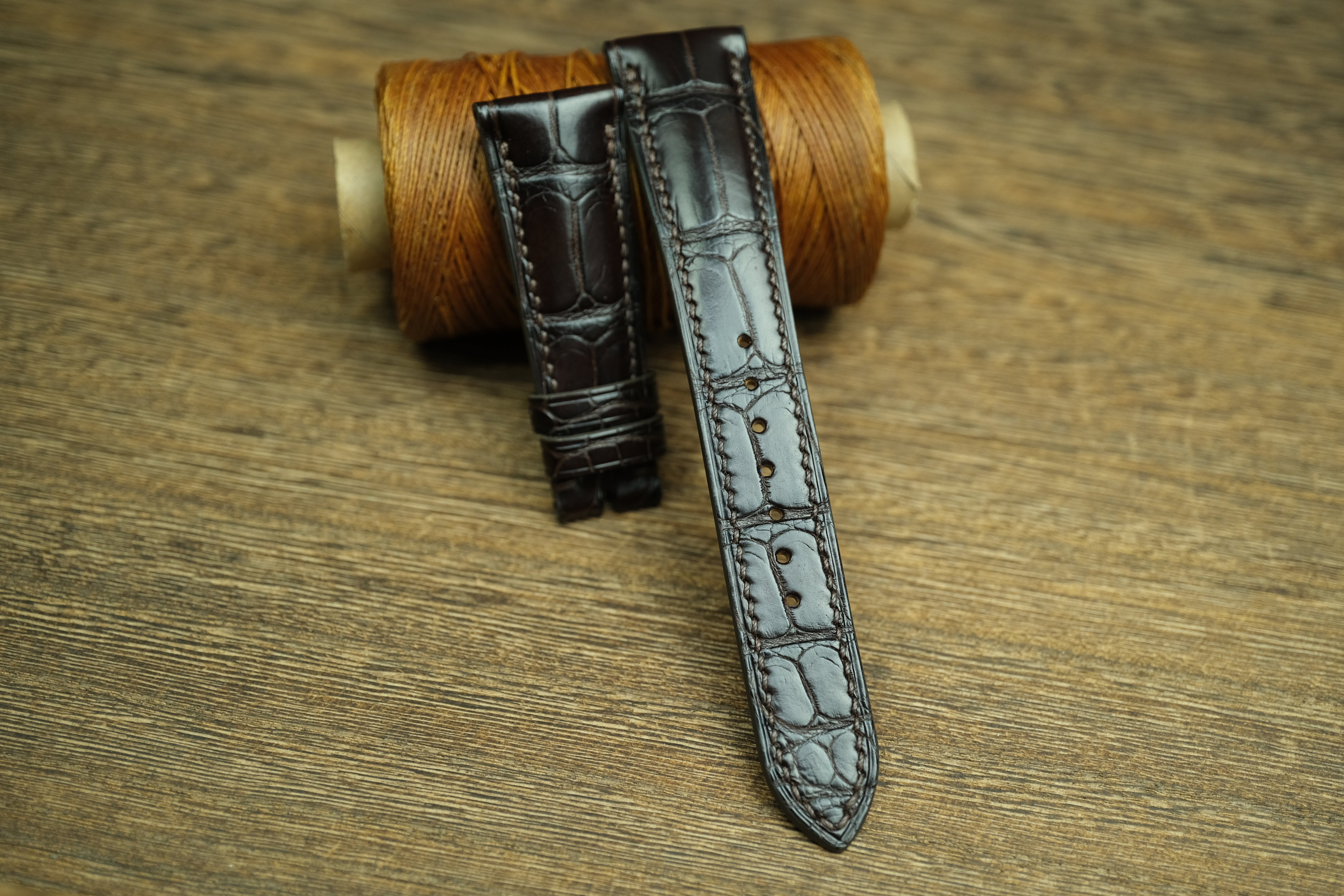 Genuine Dark Chocolate Brown Alligator Leather, Handmade Watch Strap