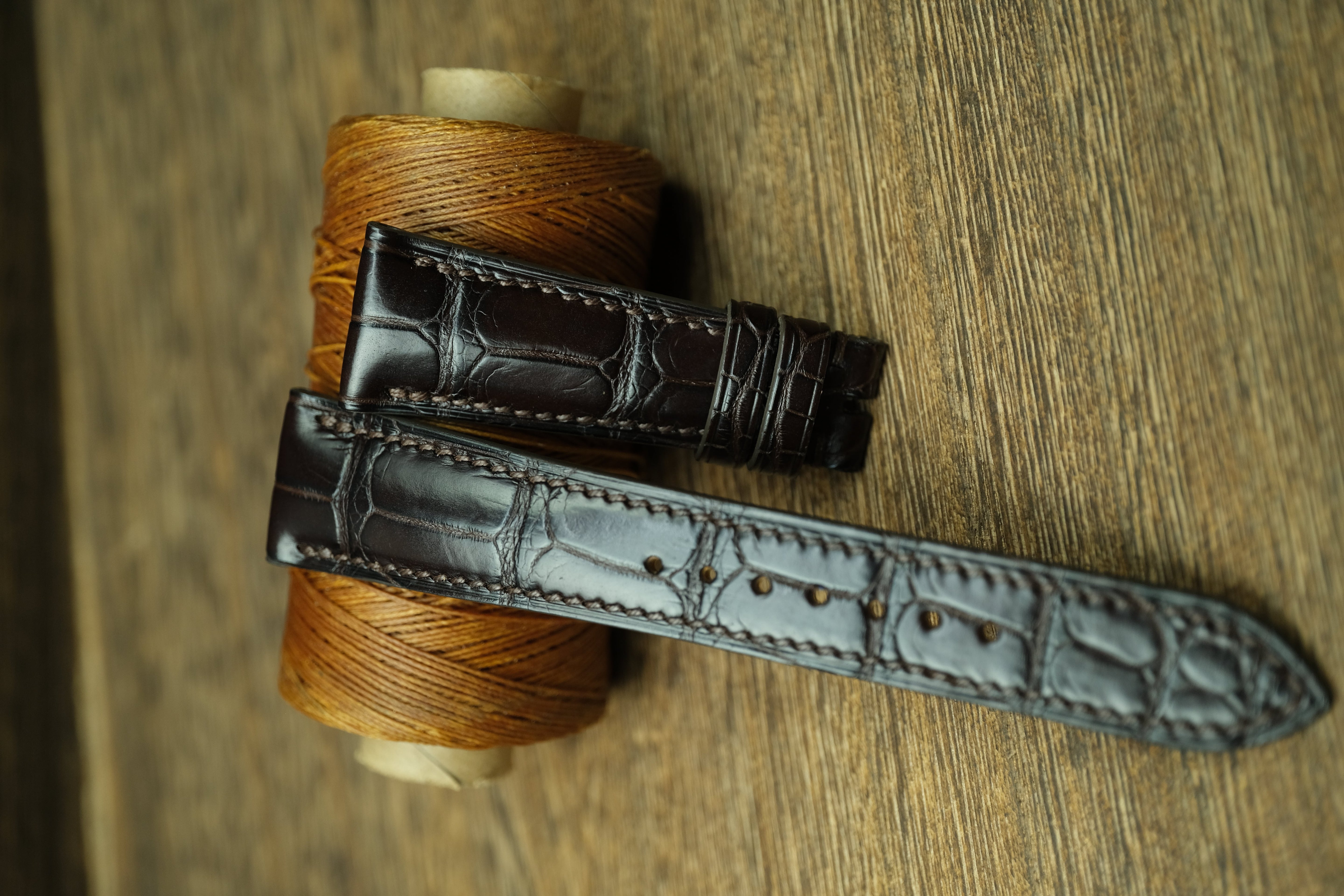 Genuine Dark Chocolate Brown Alligator Leather, Handmade Watch Strap