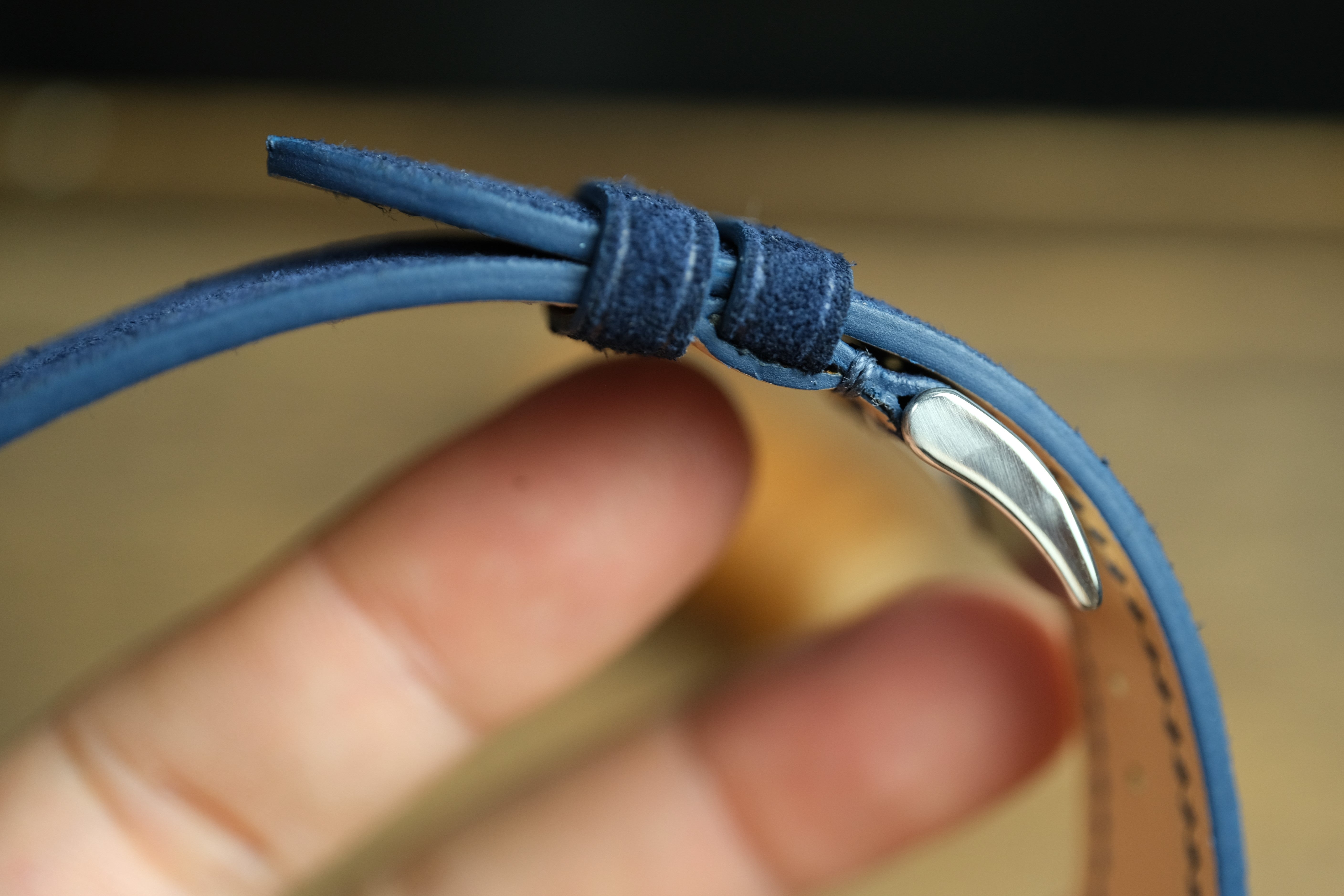 Blue Suede Leather Watch Strap, Side Stitch