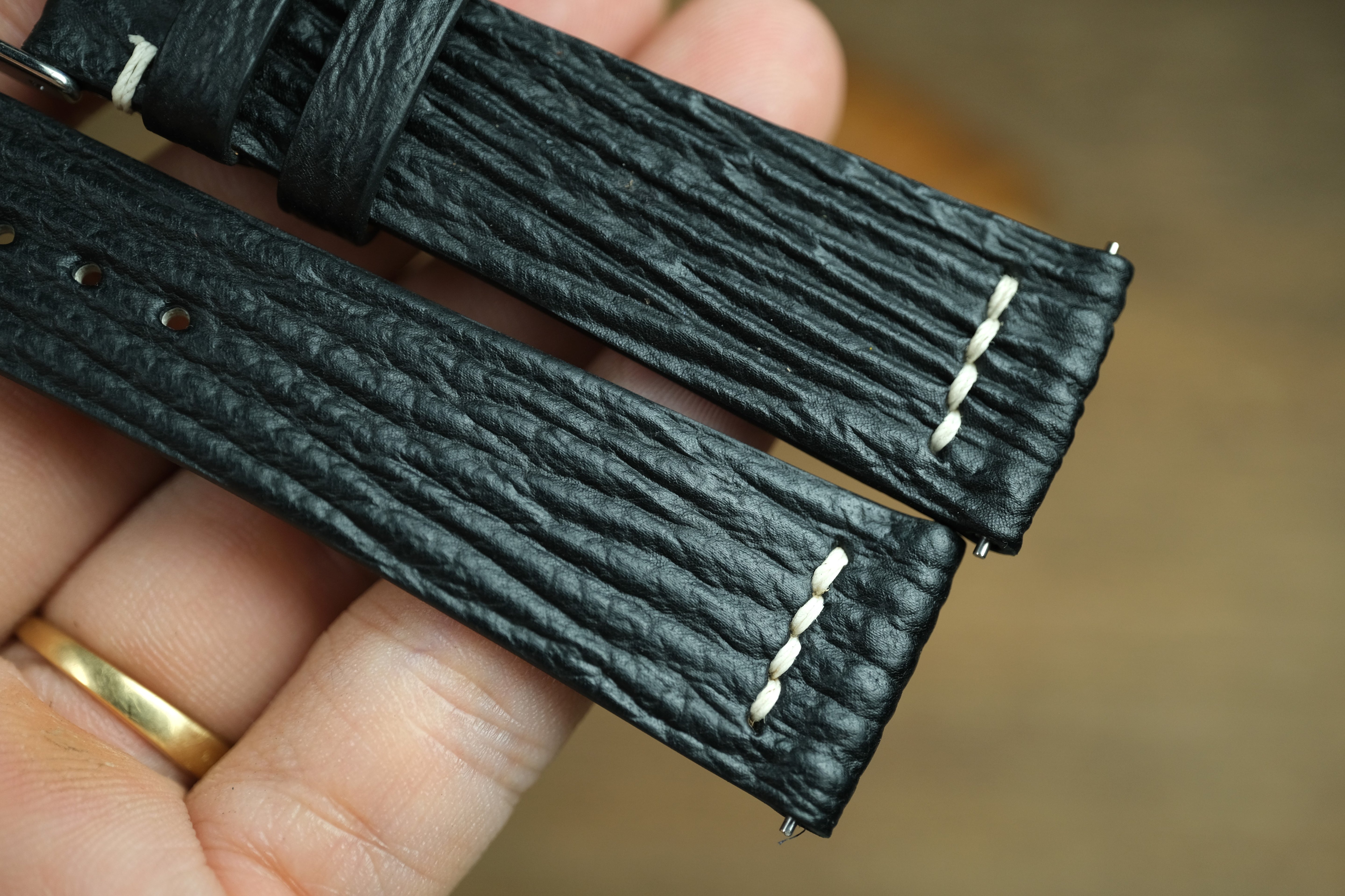 Black Shark Leather Watch Strap, Row-Stitch