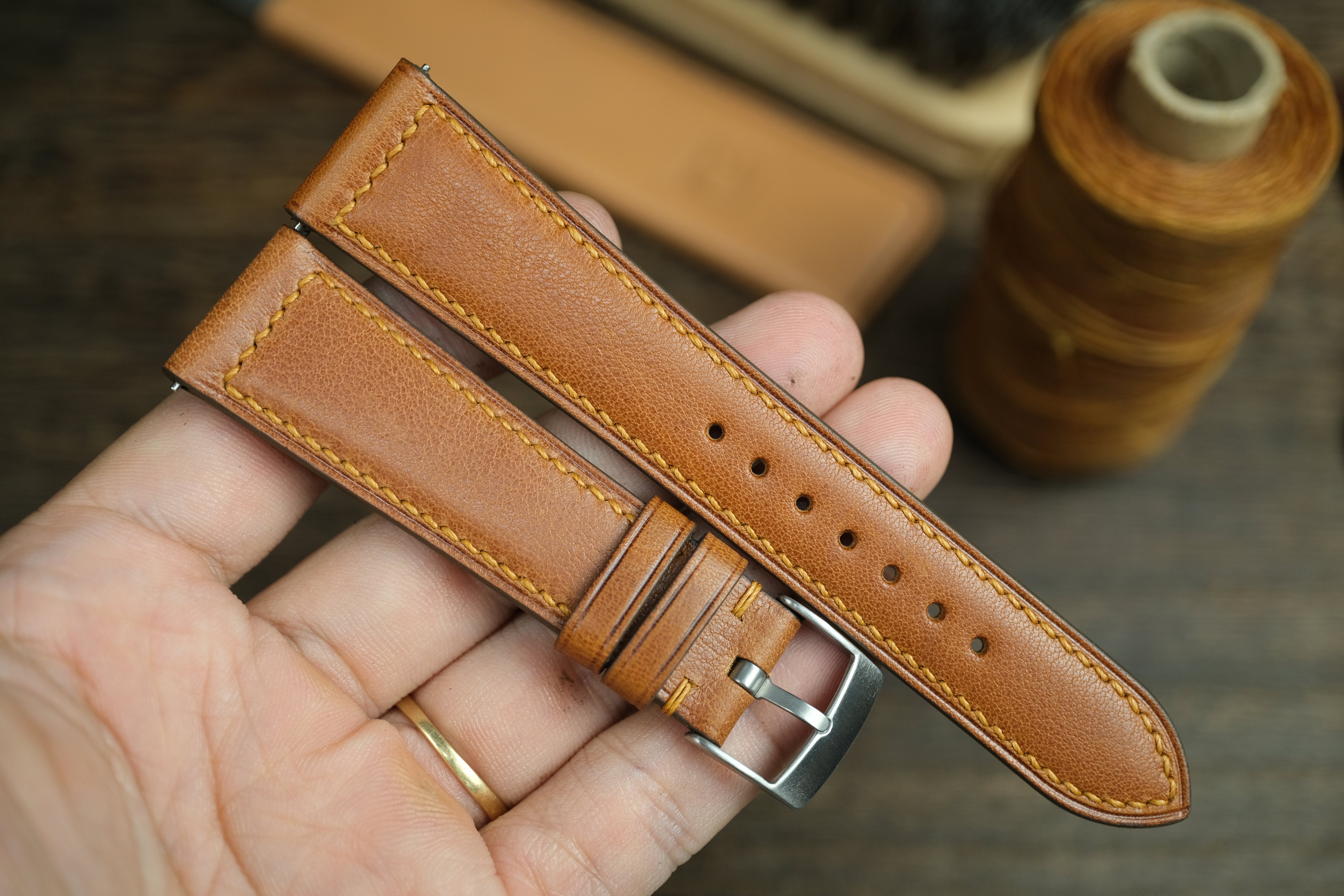 Gold Brown Vachetta Leather Watch Strap