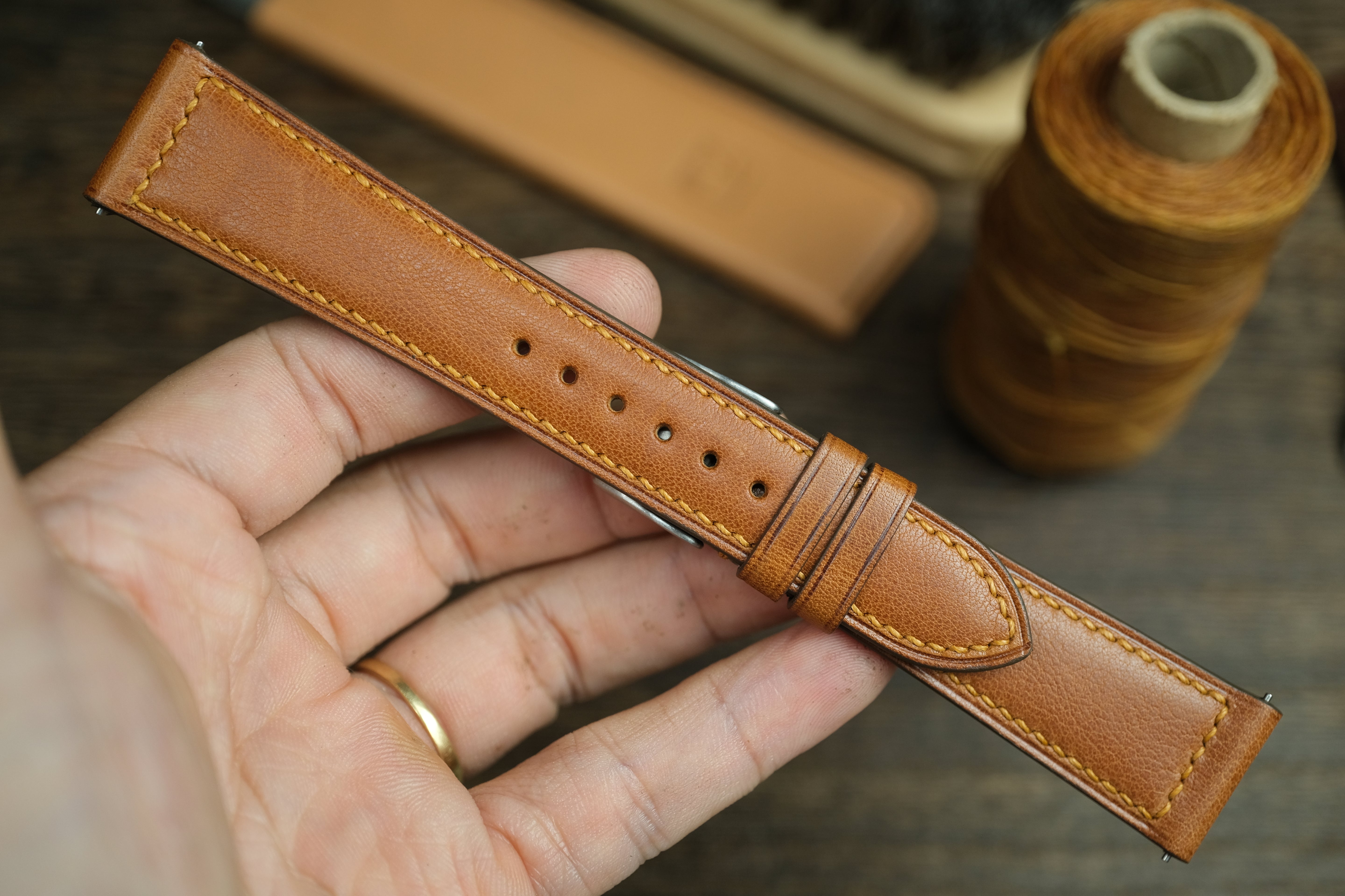 Gold Brown Vachetta Leather Watch Strap