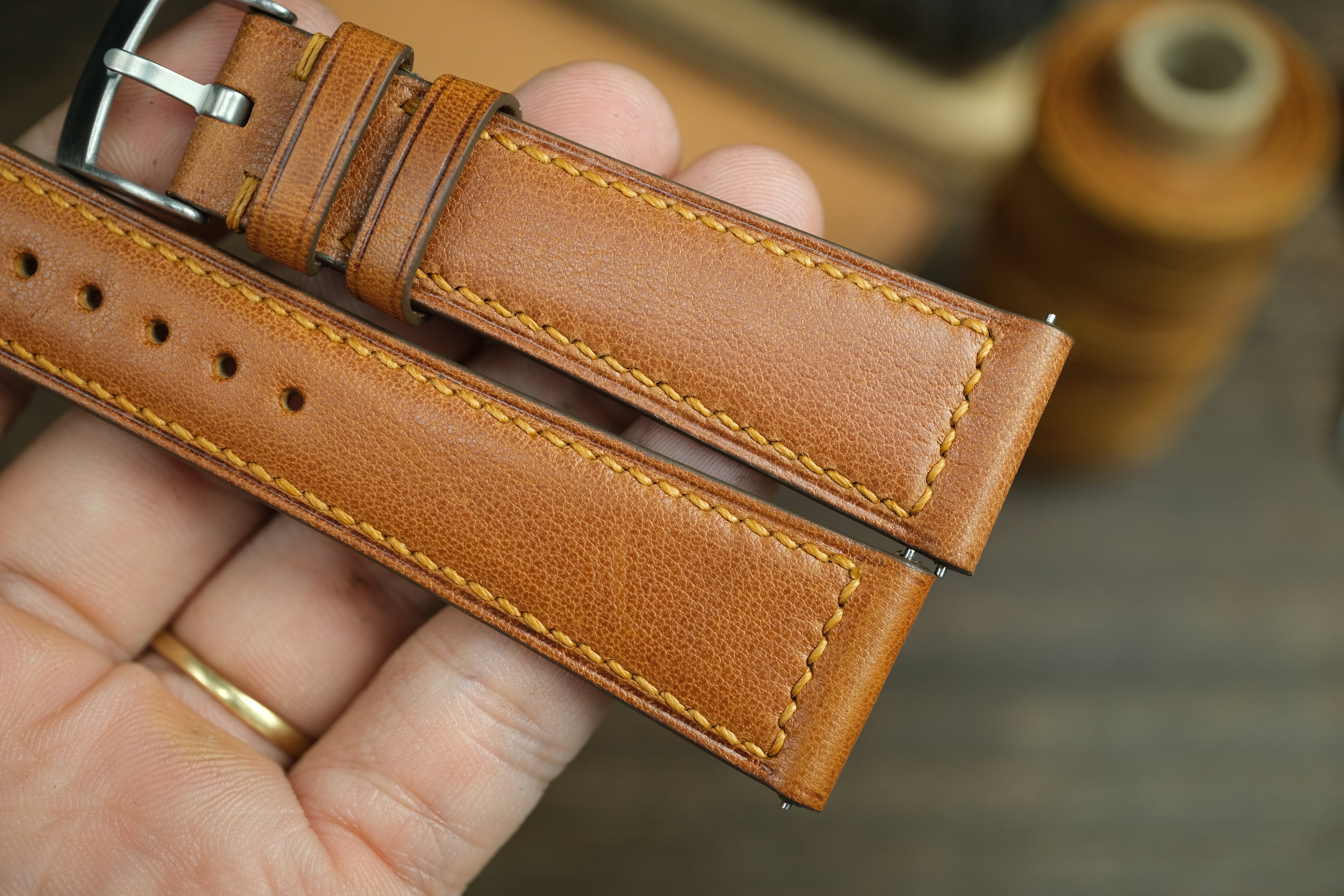 Gold Brown Vachetta Leather Watch Strap