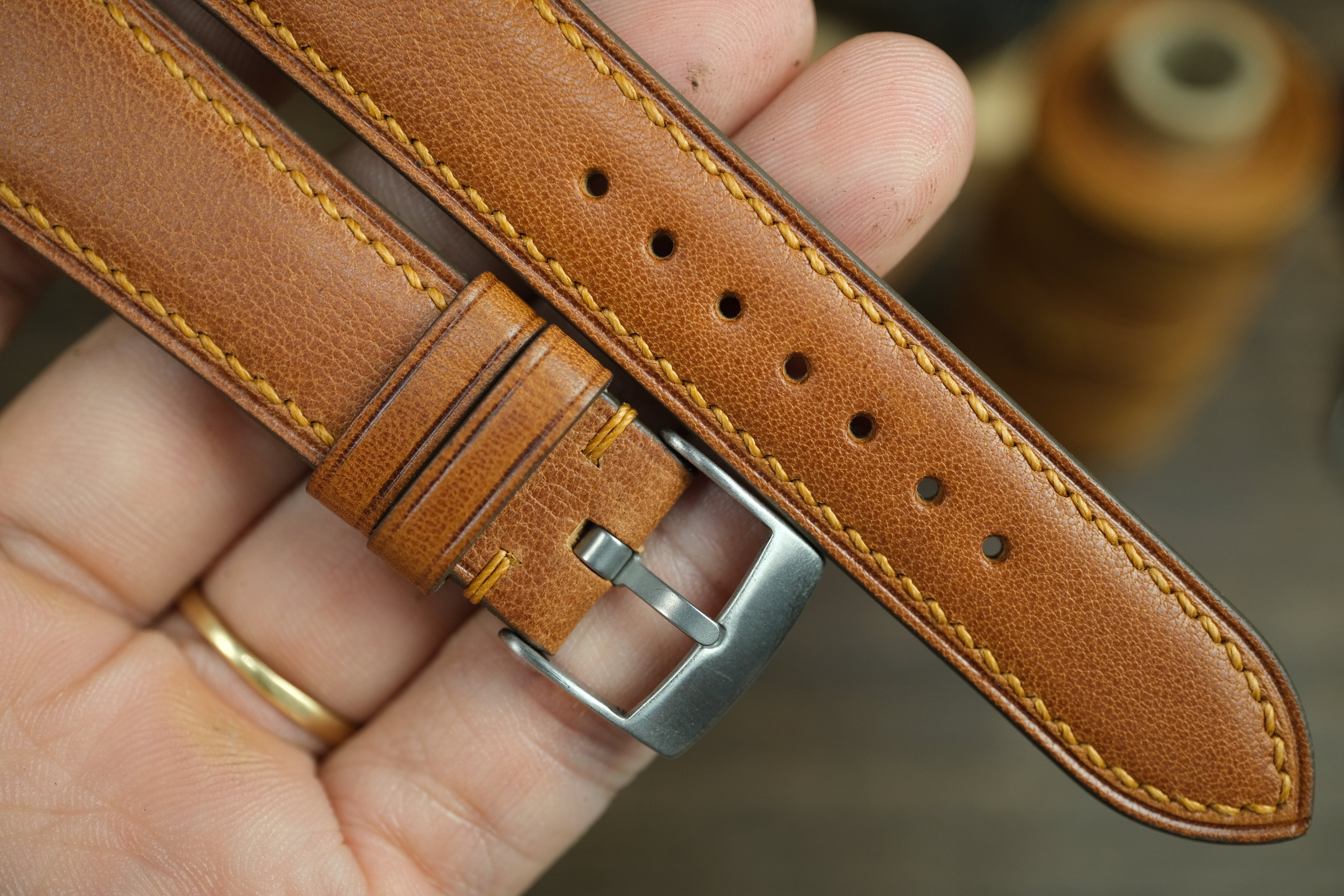Gold Brown Vachetta Leather Watch Strap