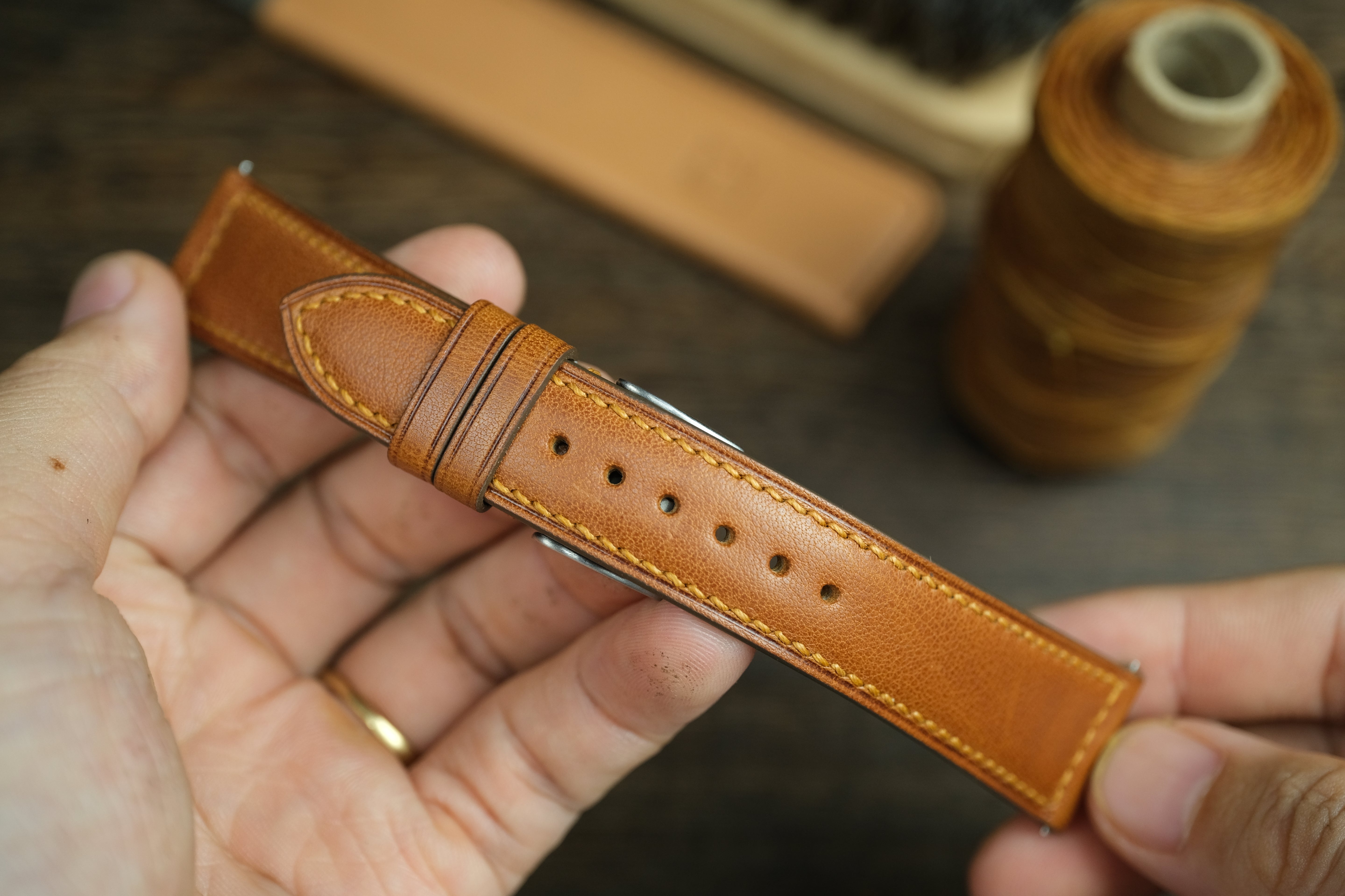 Gold Brown Vachetta Leather Watch Strap