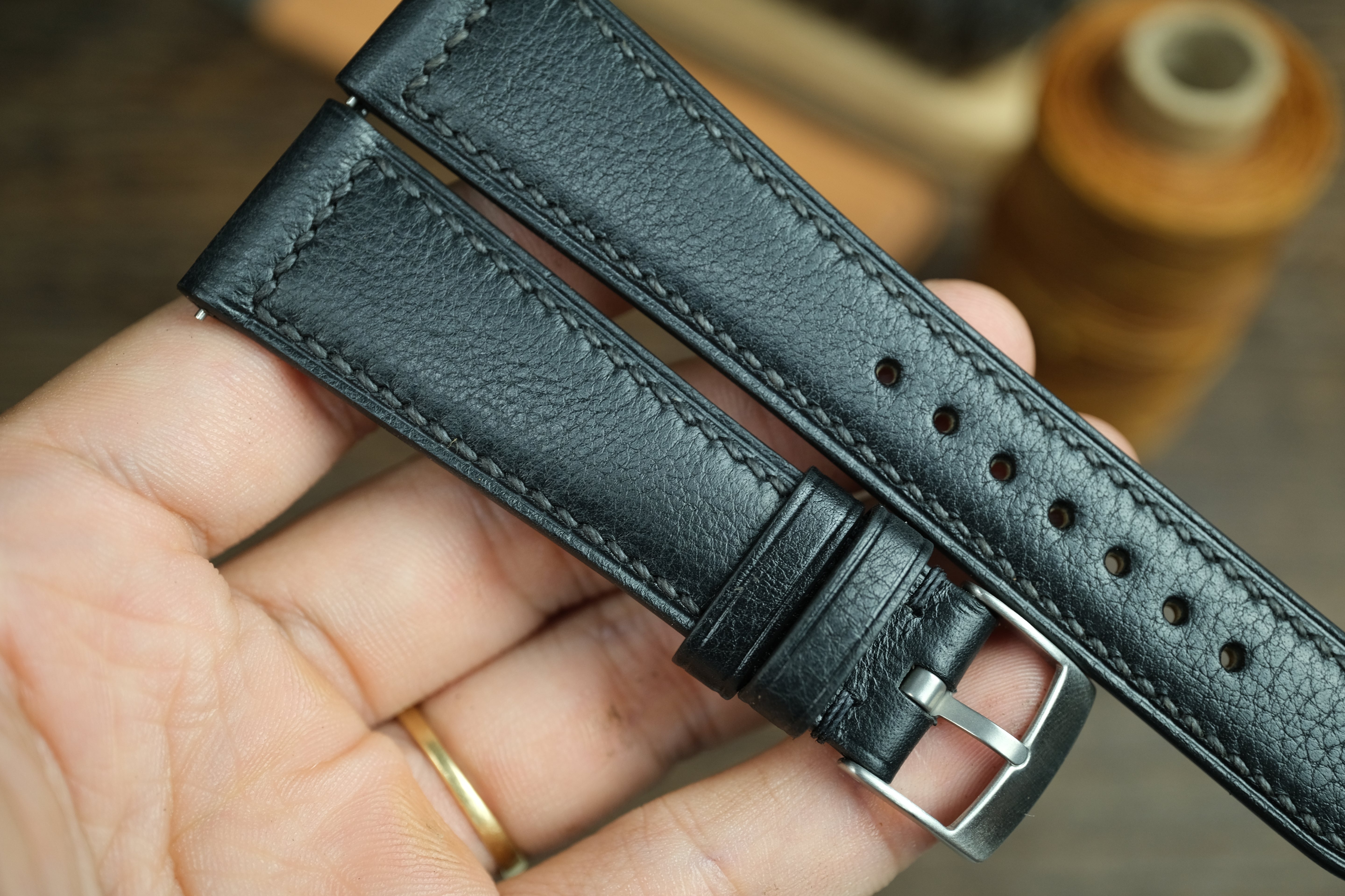 Black Vachetta Leather Watch Strap