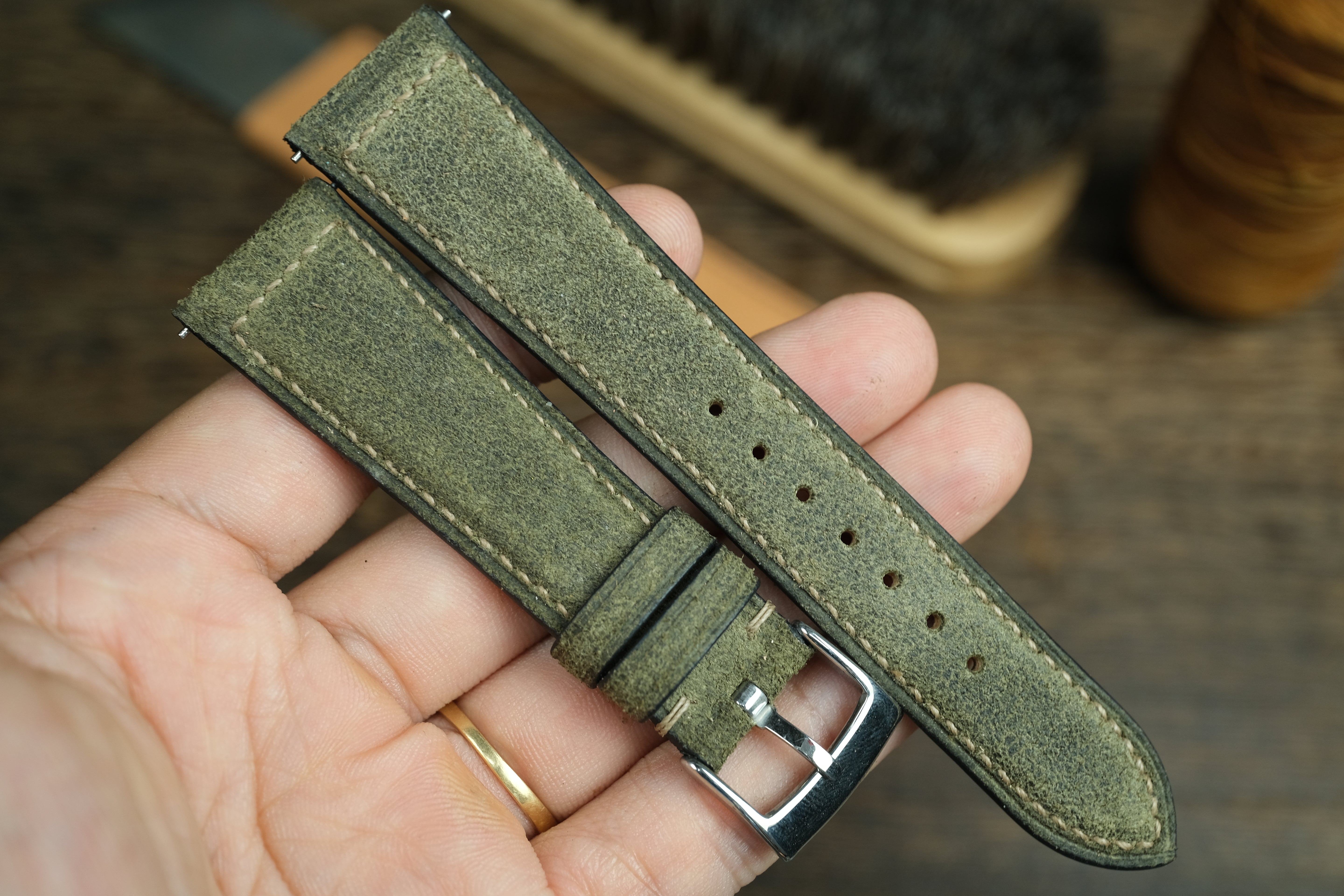 Olive Green Distressed Leather Watch Strap
