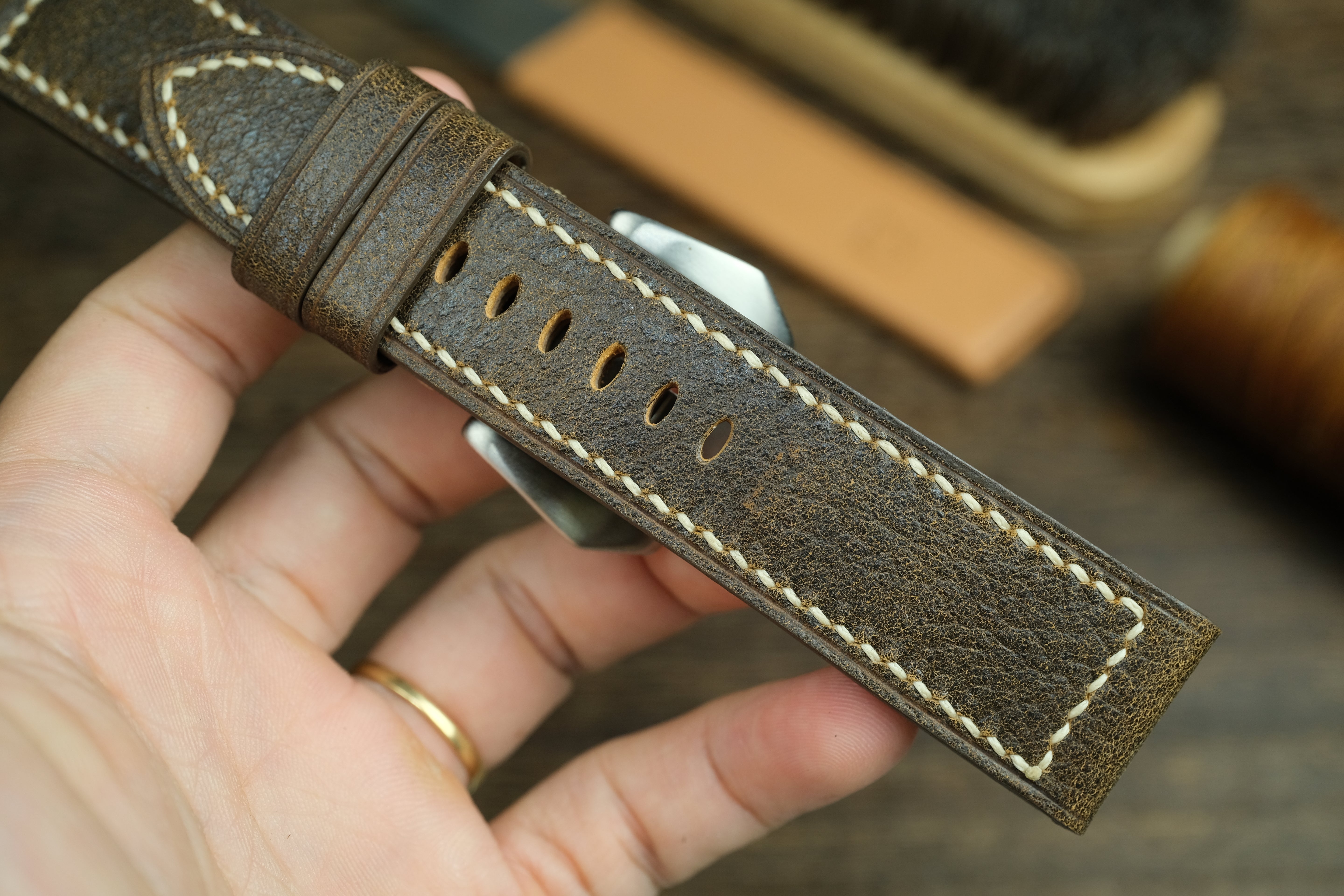 Panerai Brown Distressed Leather Watch Strap