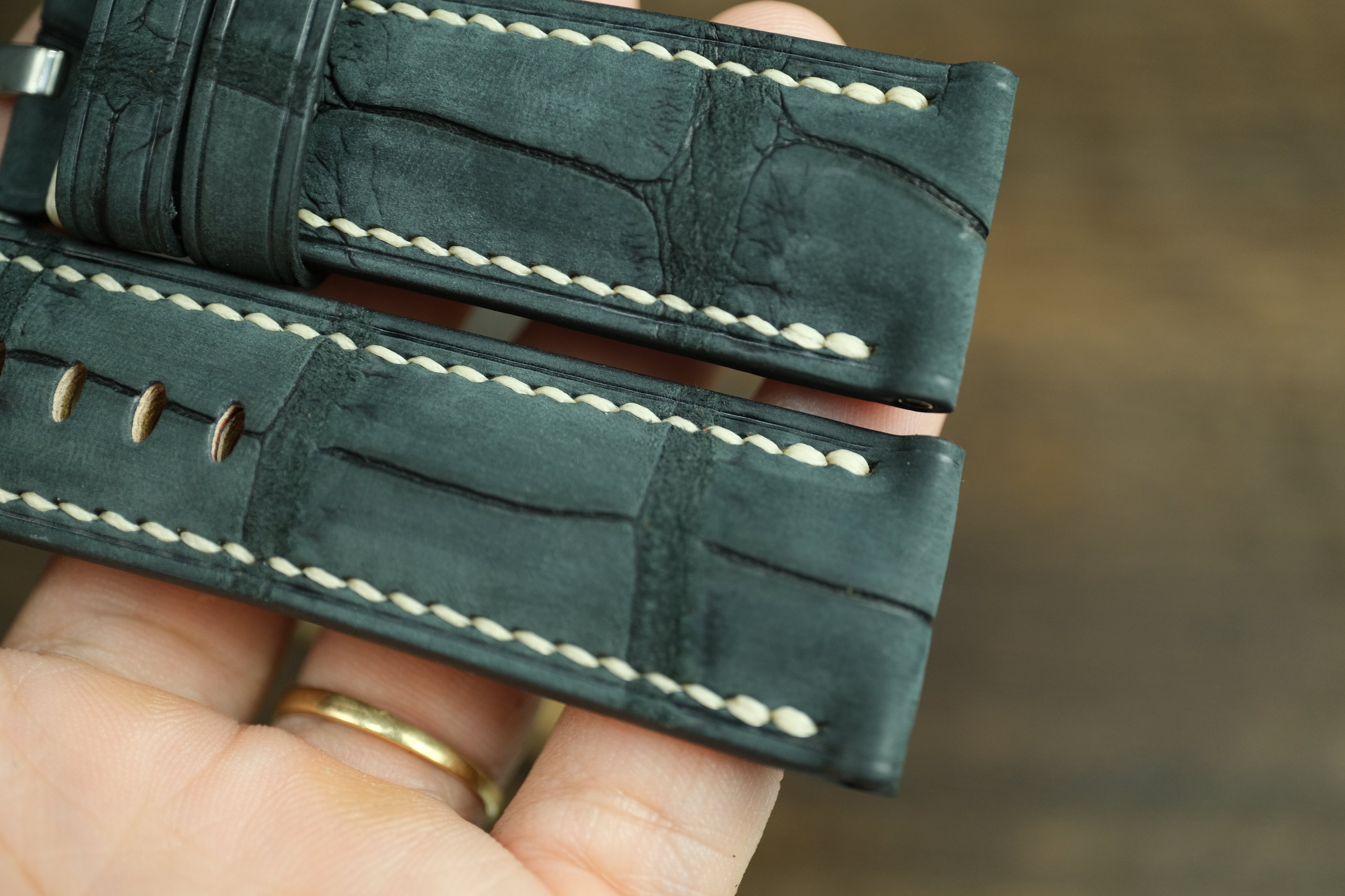 Panerai Watch Strap, Genuine Nubuck Black Alligator Leather