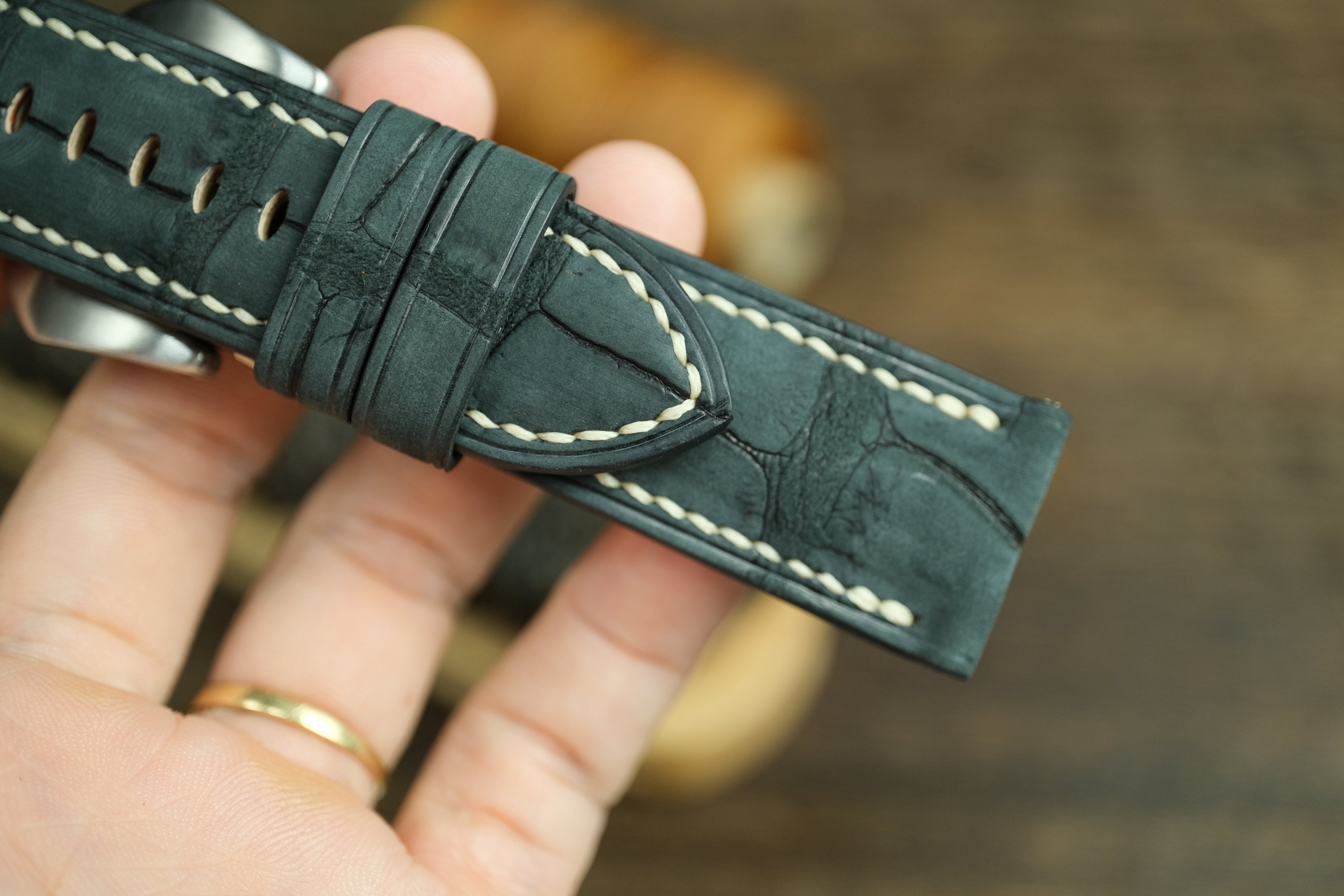 Panerai Watch Strap, Genuine Nubuck Black Alligator Leather