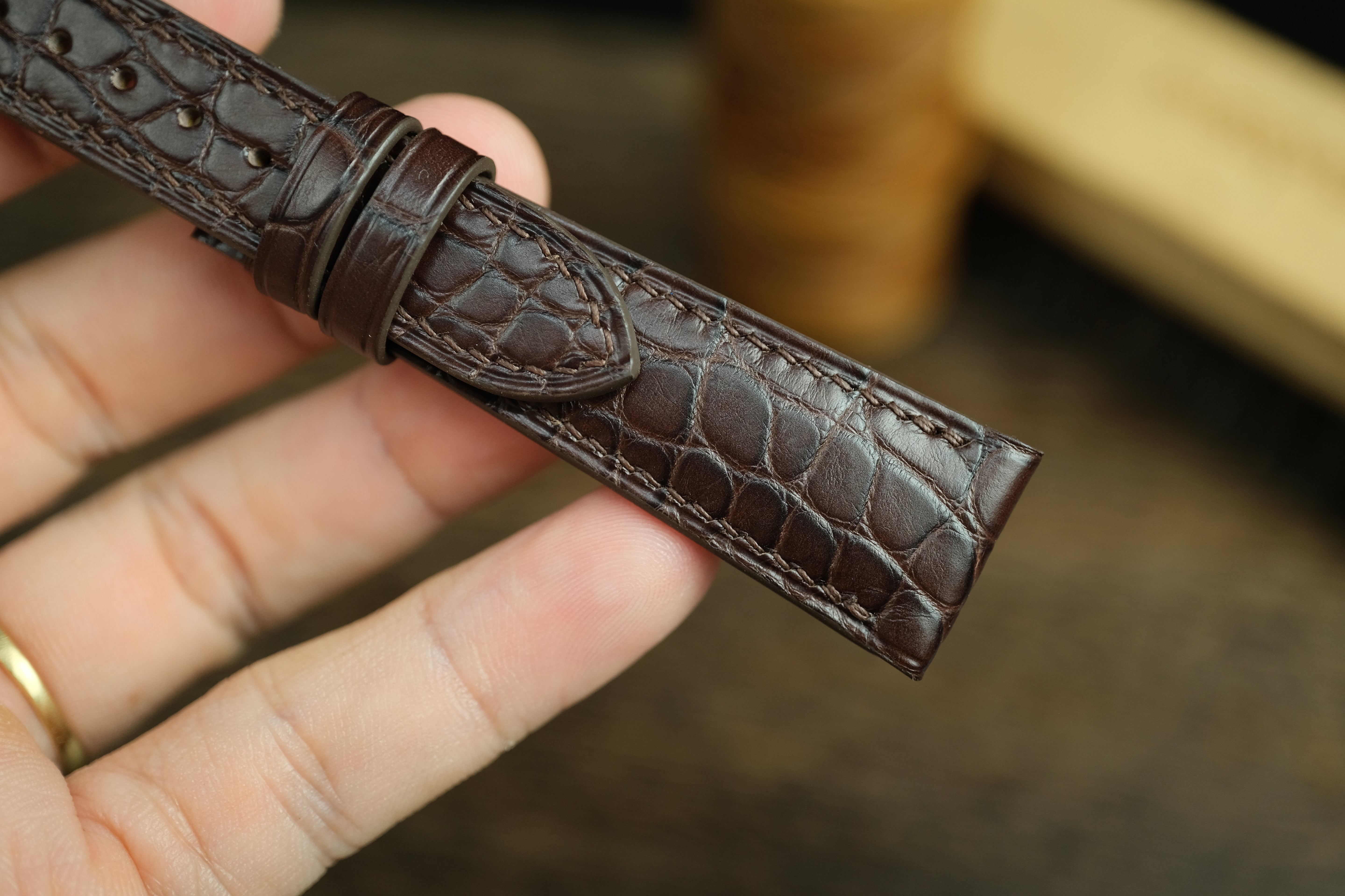 Genuine Dark Brown Alligator Leather (small Scale), Handmade Watch Strap.