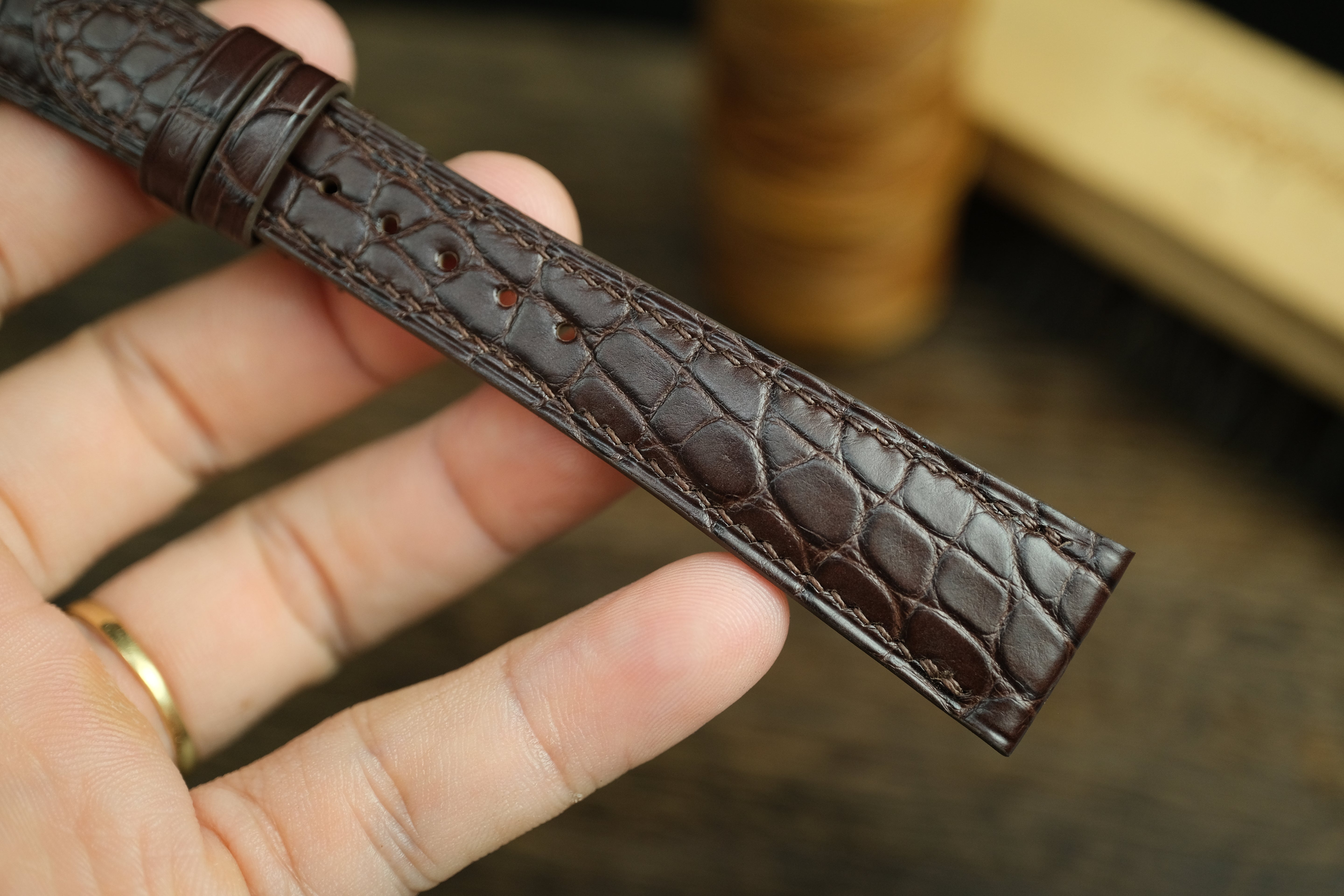 Genuine Dark Brown Alligator Leather (small Scale), Handmade Watch Strap.