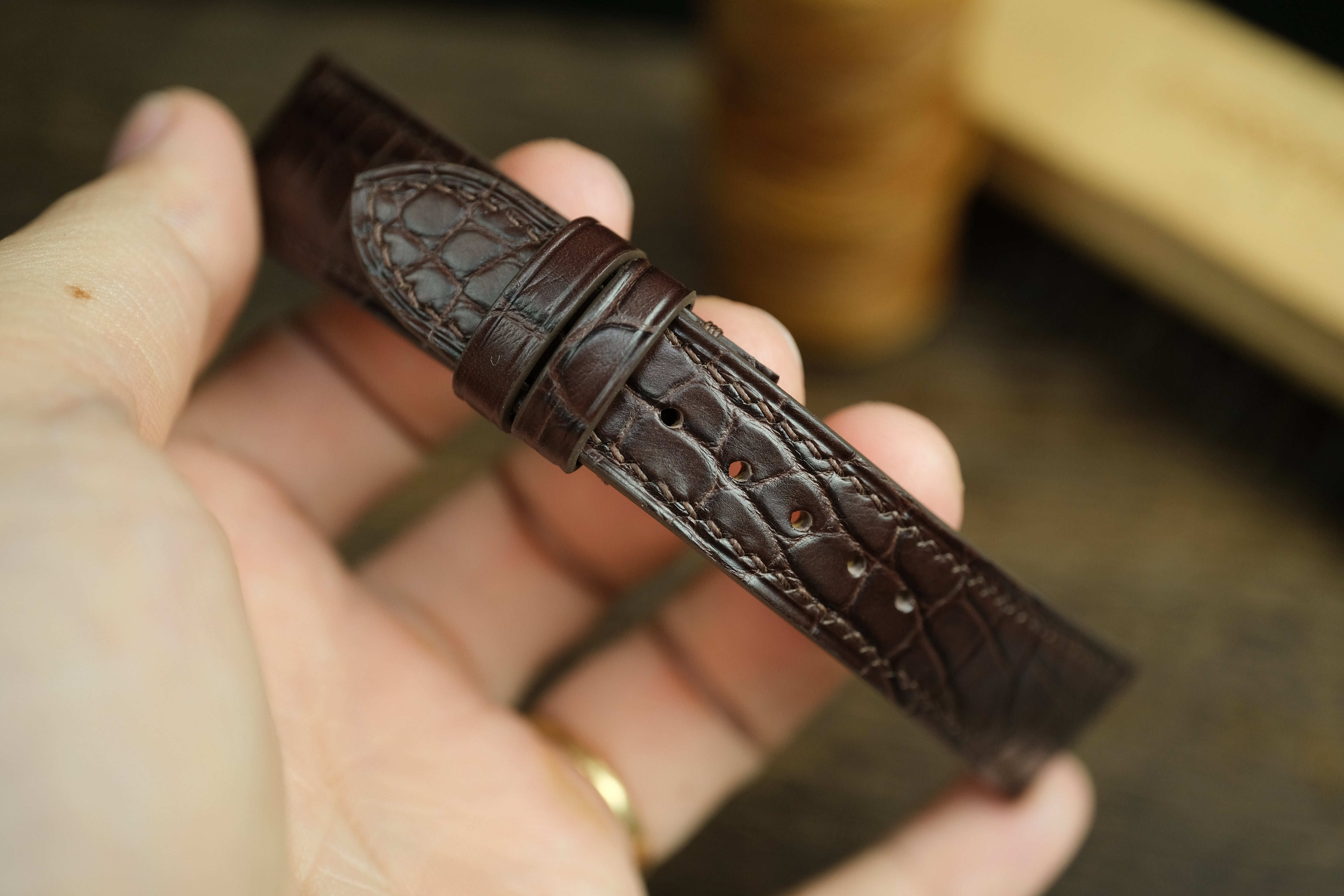 Genuine Dark Brown Alligator Leather (small Scale), Handmade Watch Strap.