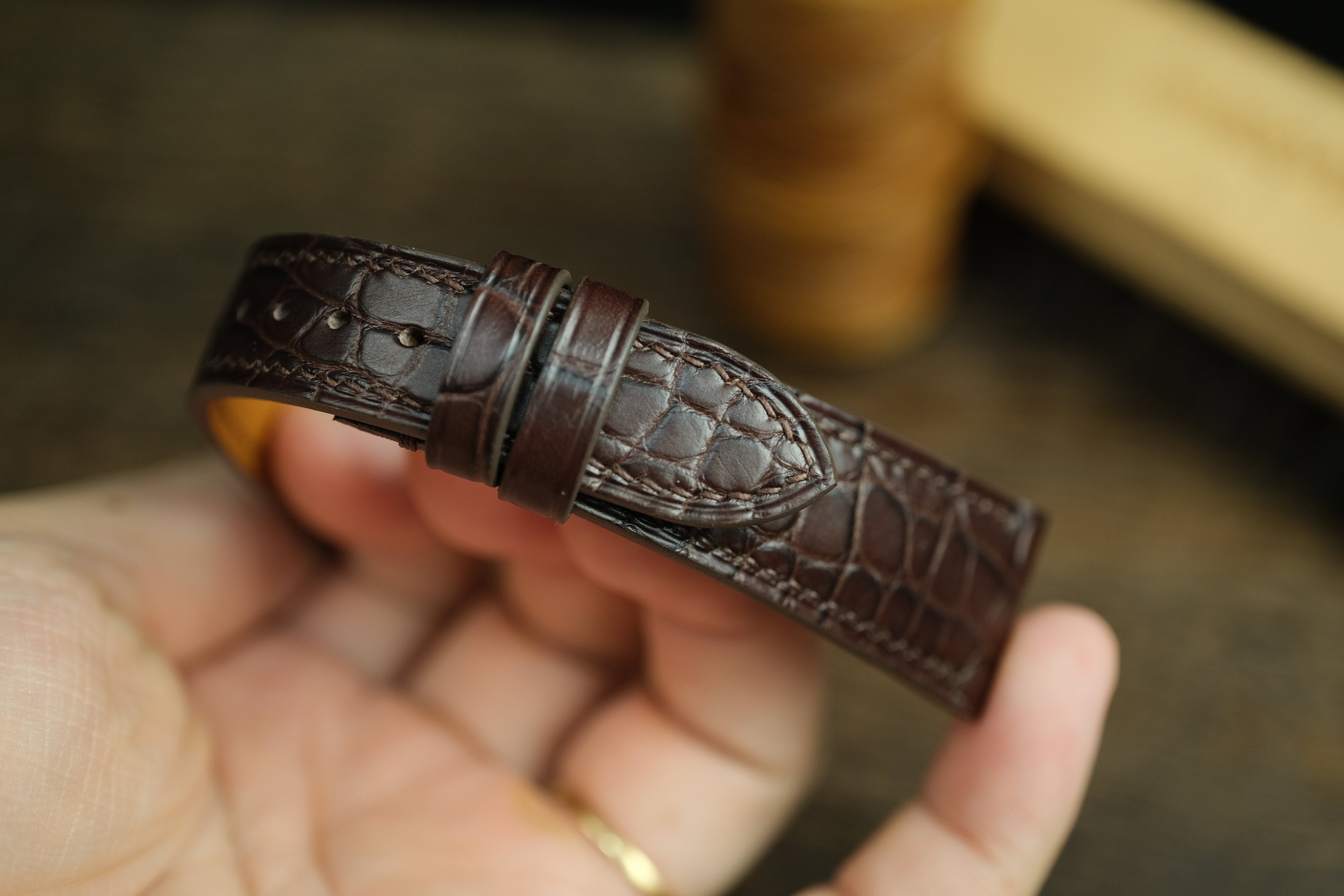 Genuine Dark Brown Alligator Leather (small Scale), Handmade Watch Strap.