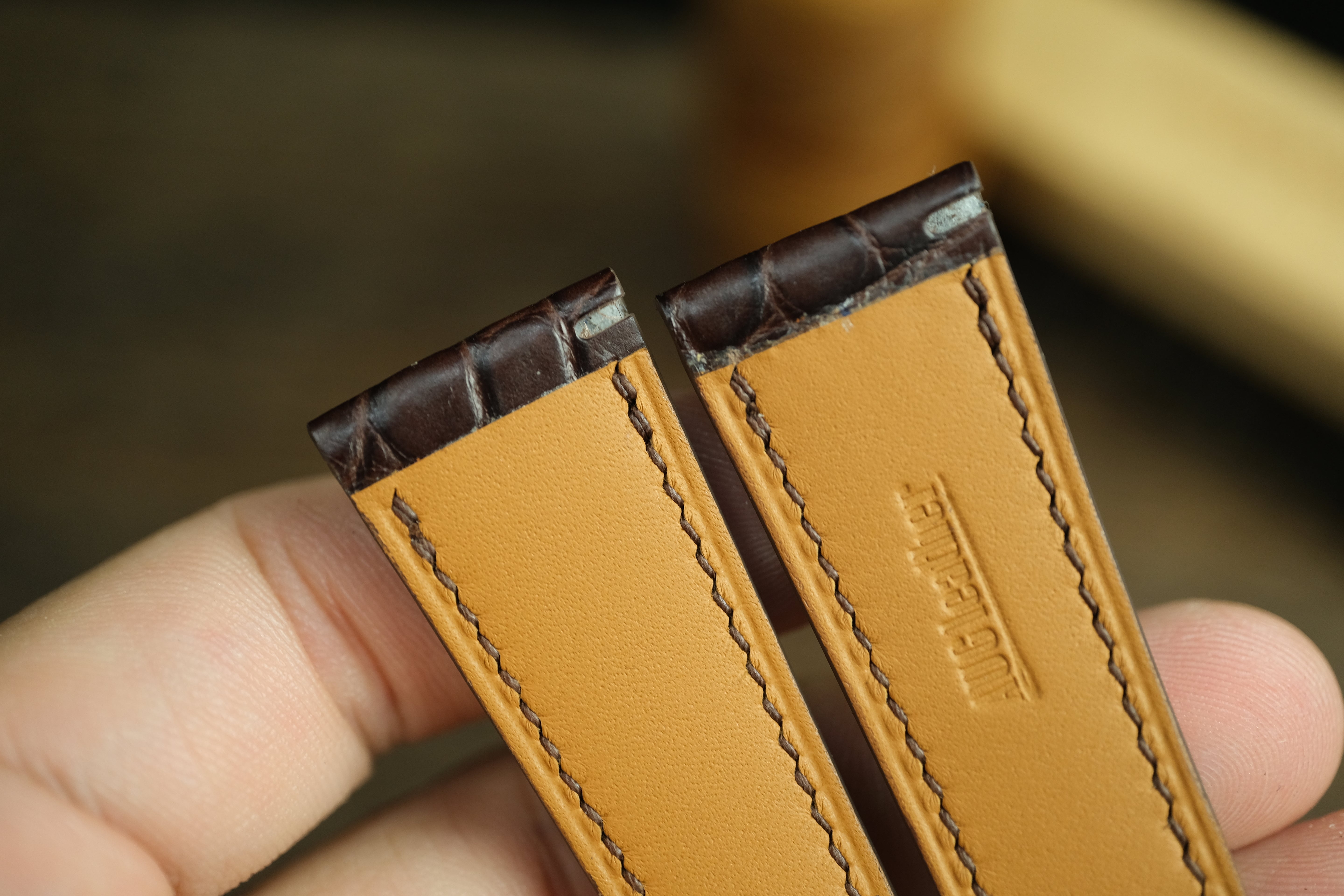 Genuine Dark Brown Alligator Leather (small Scale), Handmade Watch Strap.