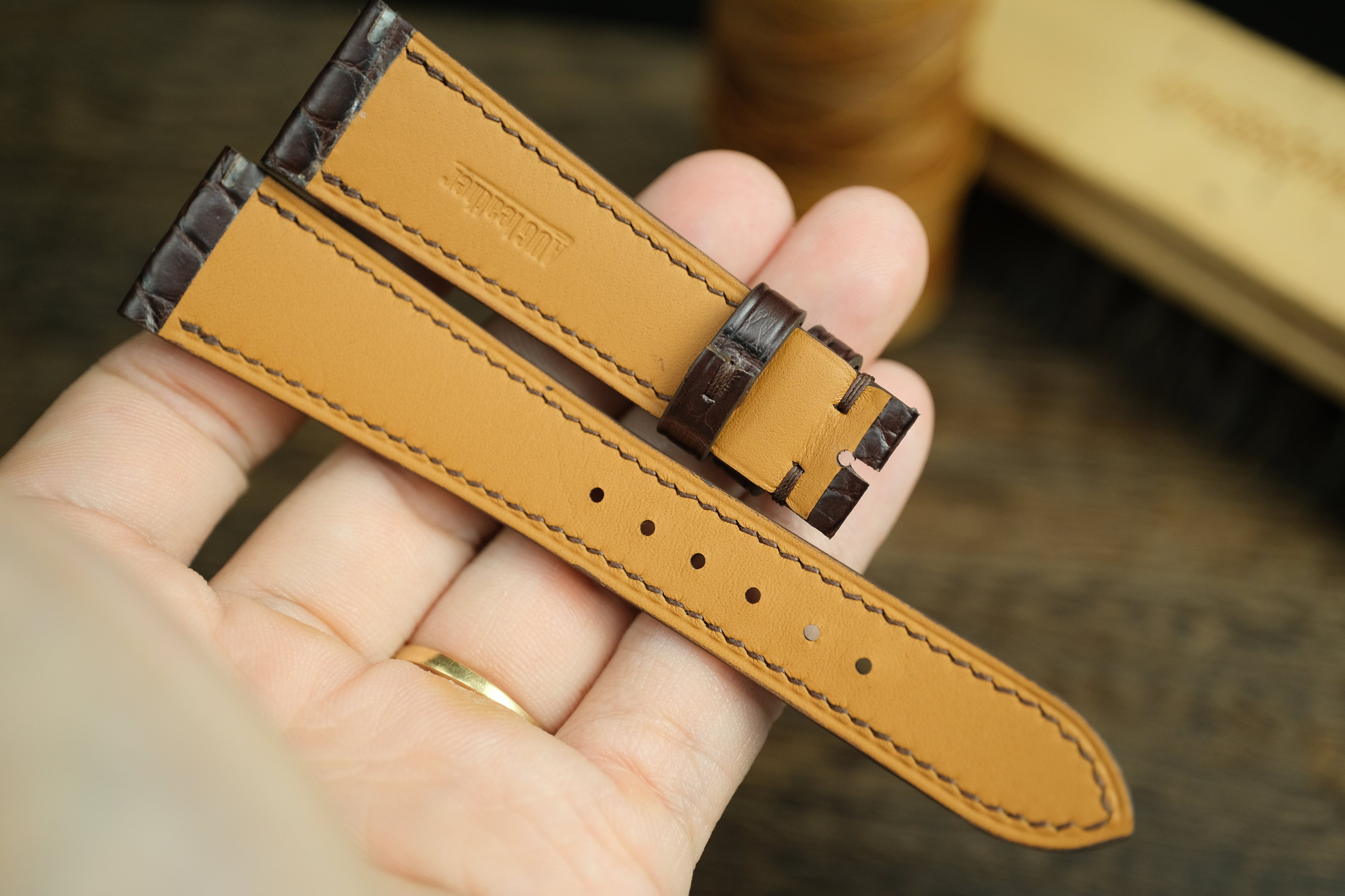 Genuine Dark Brown Alligator Leather (small Scale), Handmade Watch Strap.