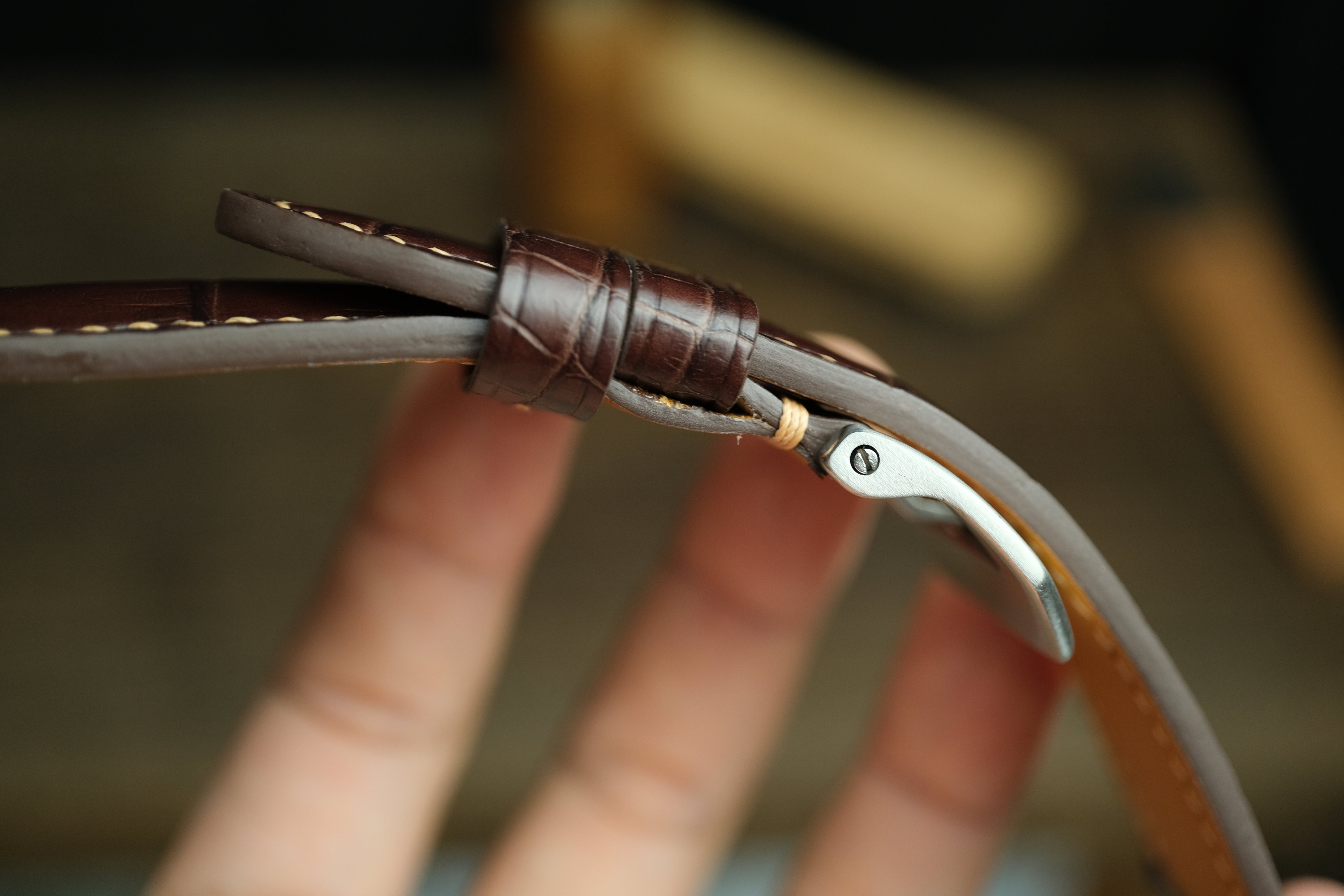 Panerai Watch Strap, Handmade Genuine Darkbrown Alligator Leather.