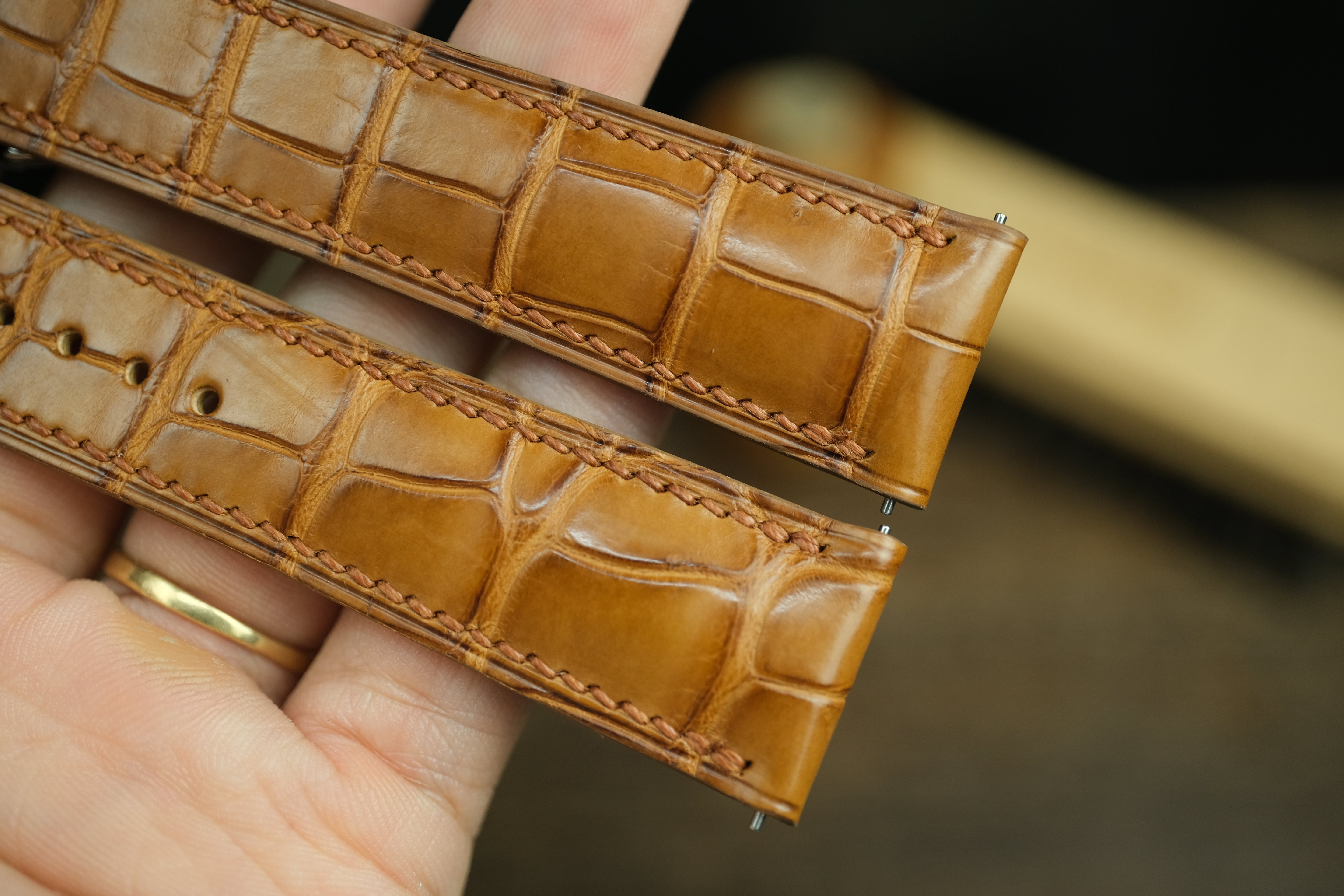 Handmade Gold Brown Alligator Omega Watch Strap