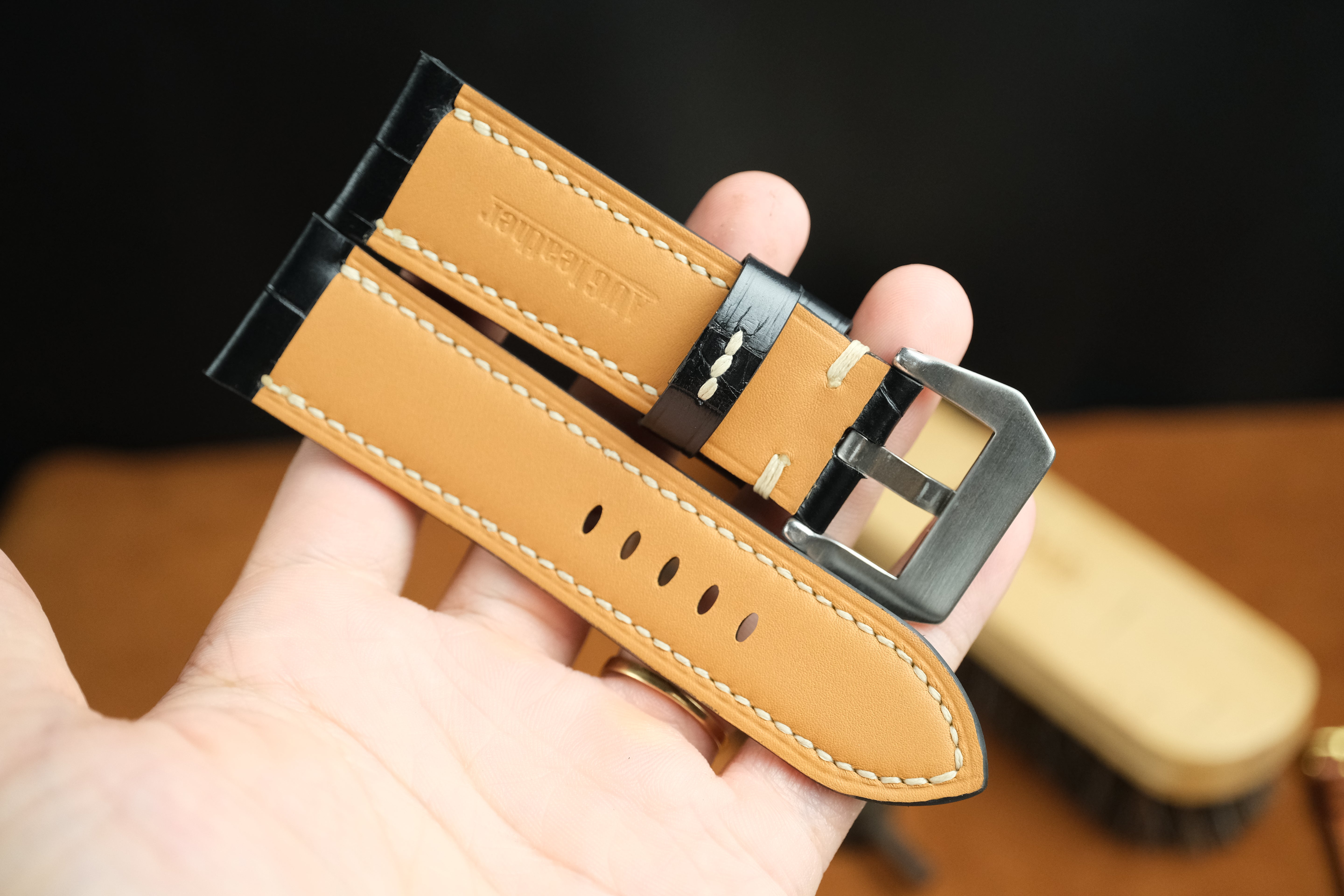 Panerai Watch Strap, Handmade Genuine Alligator Black Leather