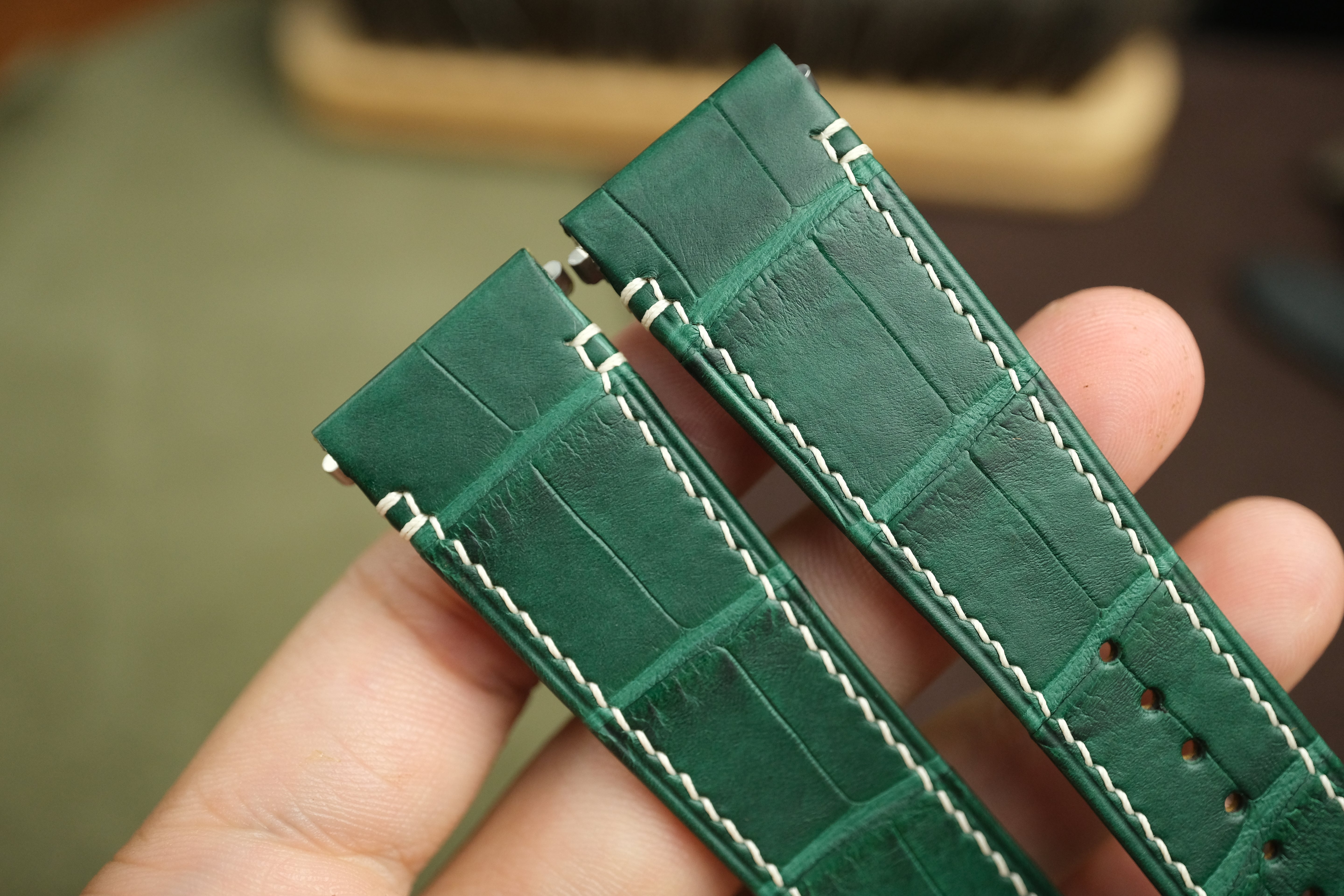 Green Alligator Leather Santos De Cartier Watch Strap.