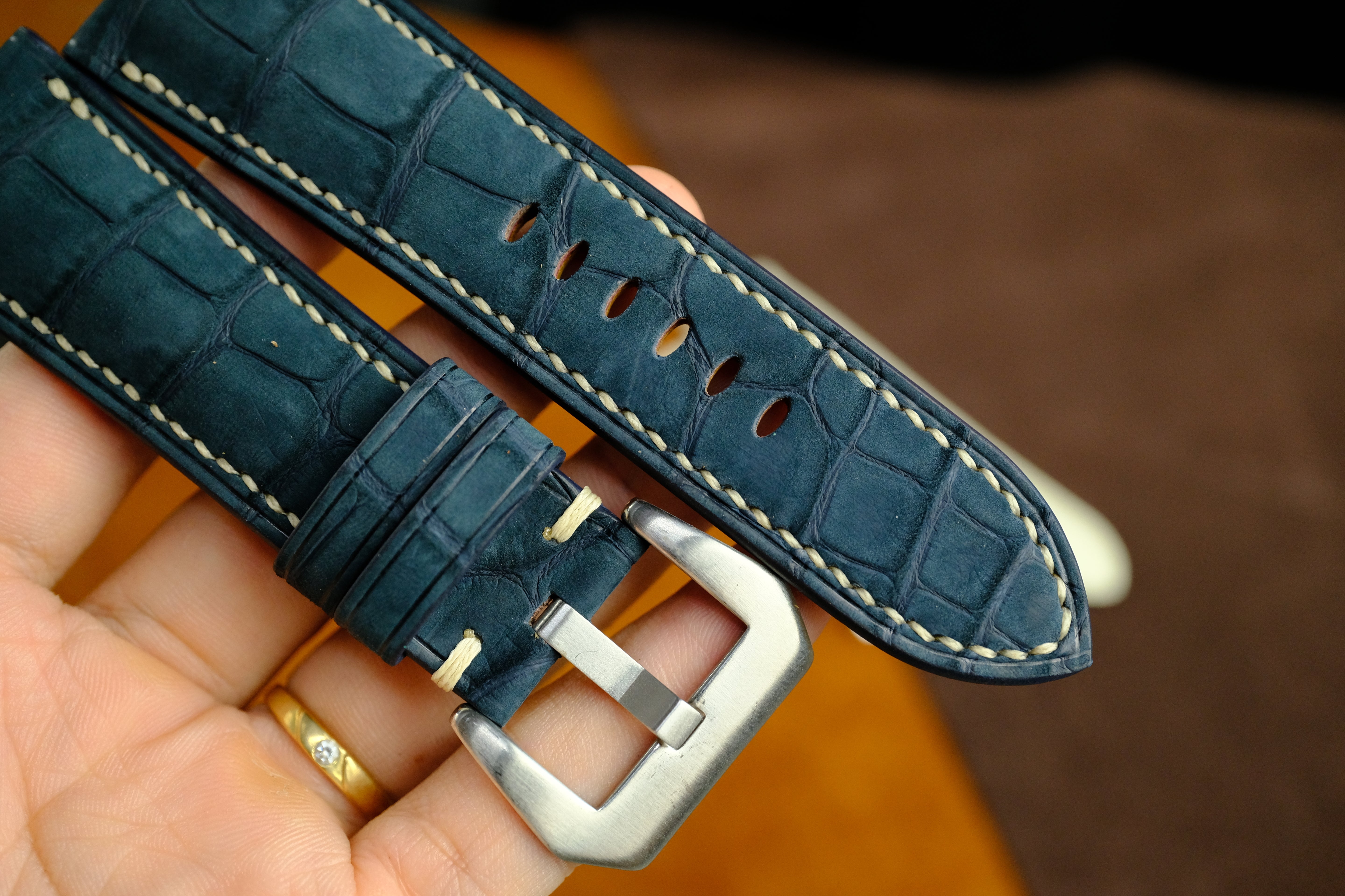 Panerai Watch Strap, Genuine Nubuck Darkblue Alligator Leather