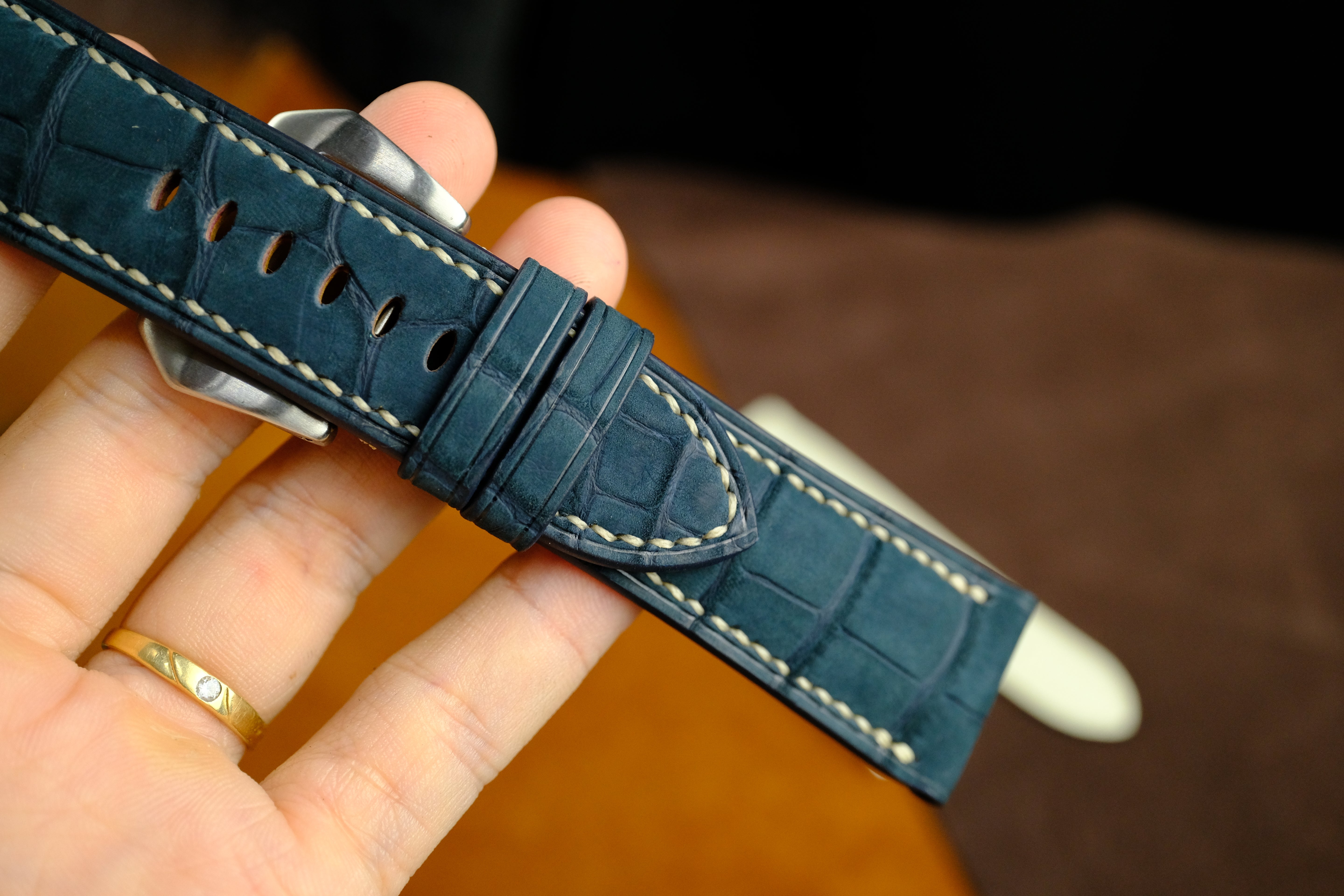 Panerai Watch Strap, Genuine Nubuck Darkblue Alligator Leather