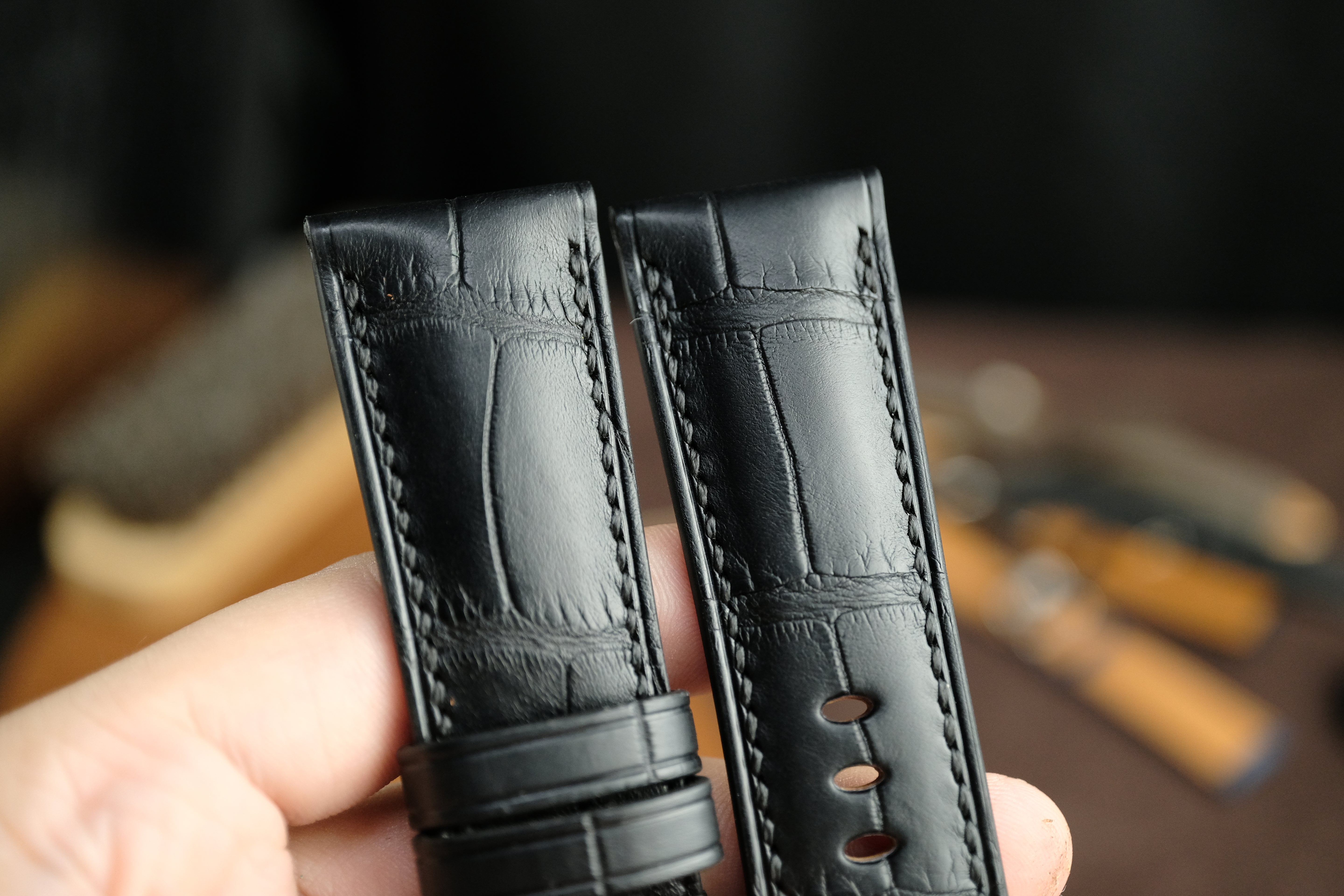 Black Alligator Leather Panerai Watch Strap, Hanmade Leather Band