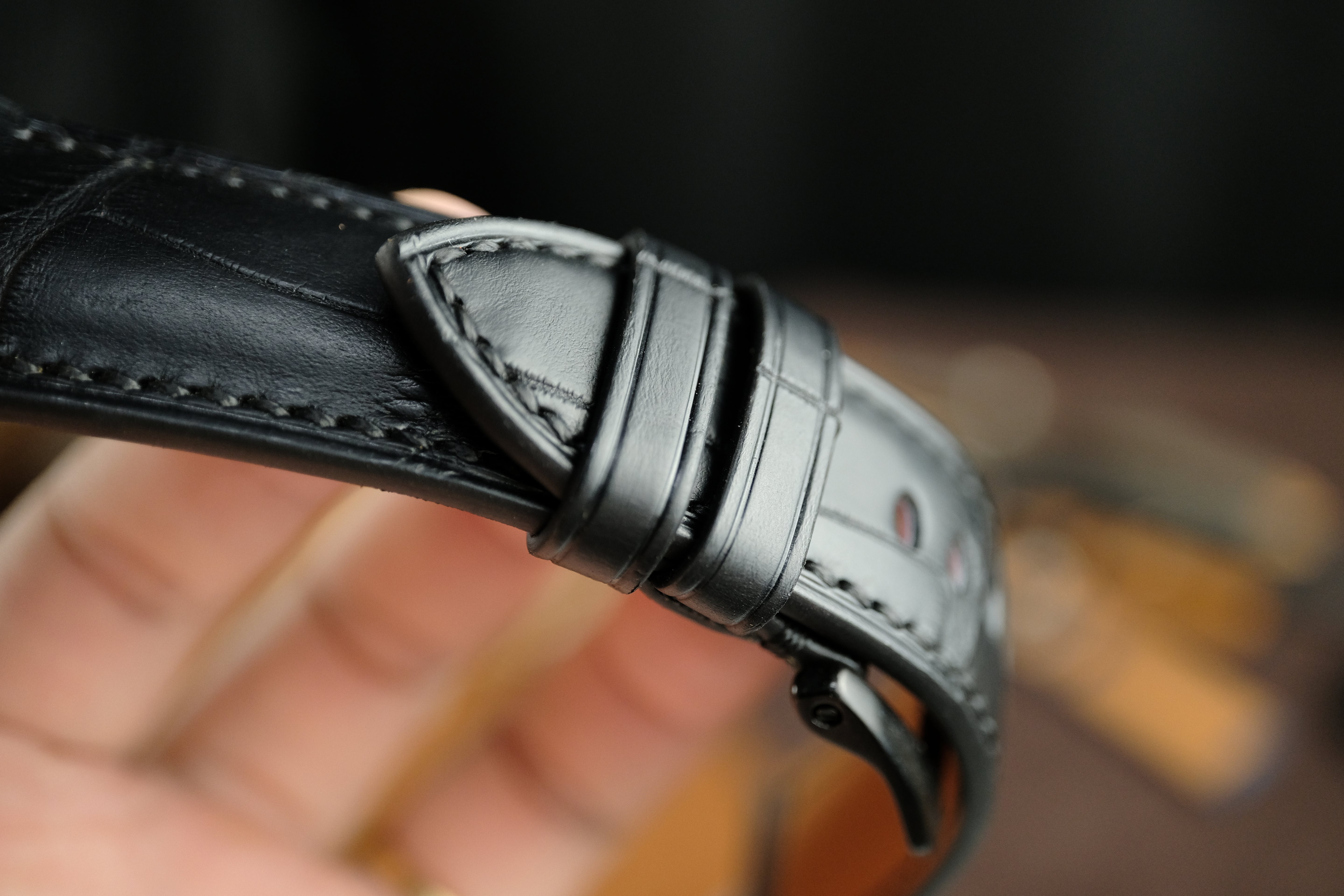 Black Alligator Leather Panerai Watch Strap, Hanmade Leather Band