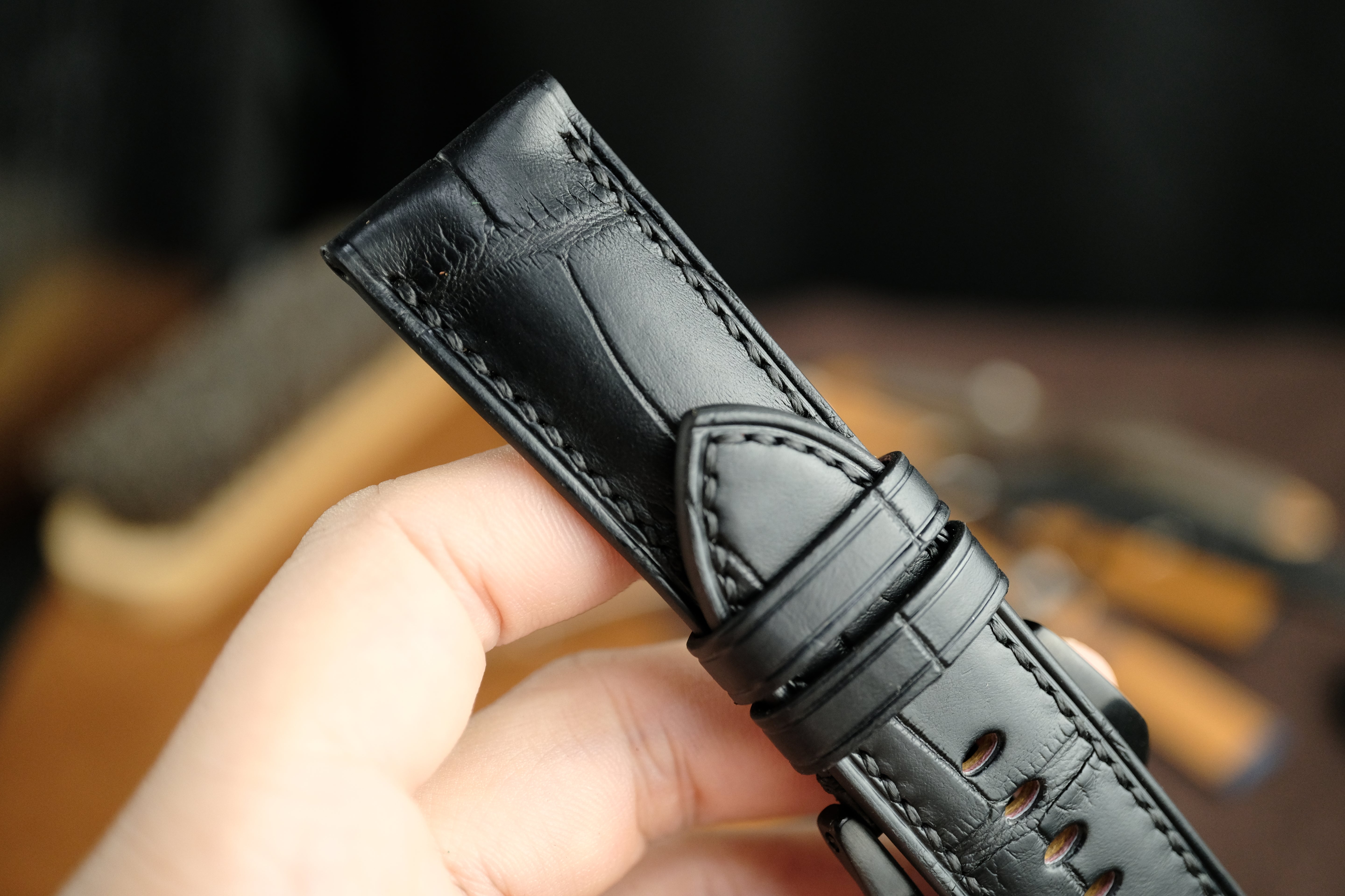 Black Alligator Leather Panerai Watch Strap, Hanmade Leather Band