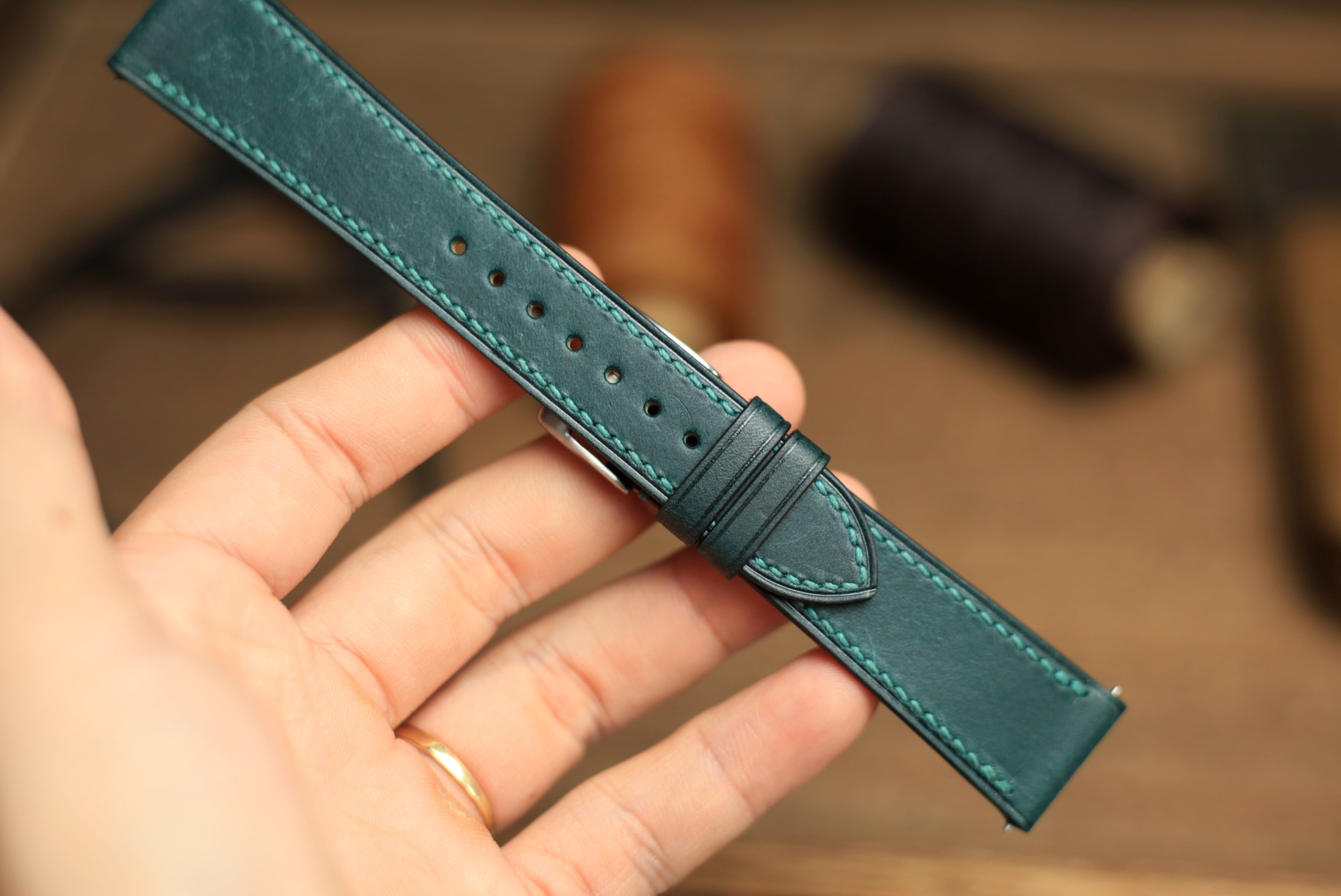 Pueblo Deep Teal Green Leather Quick Release Watch Strap