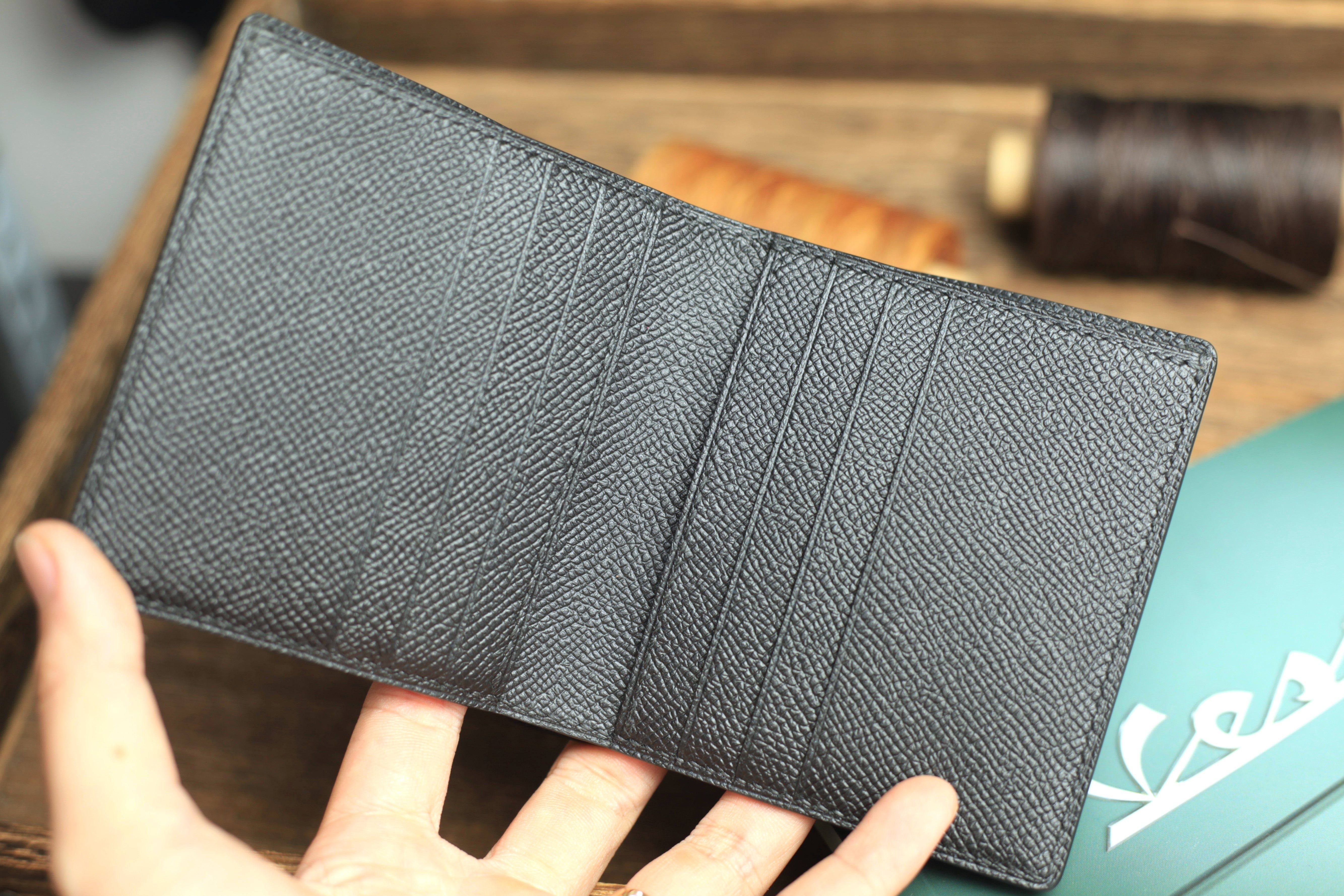 Bifold Man Wallet, Handmade Black Epsom Leather Wallet