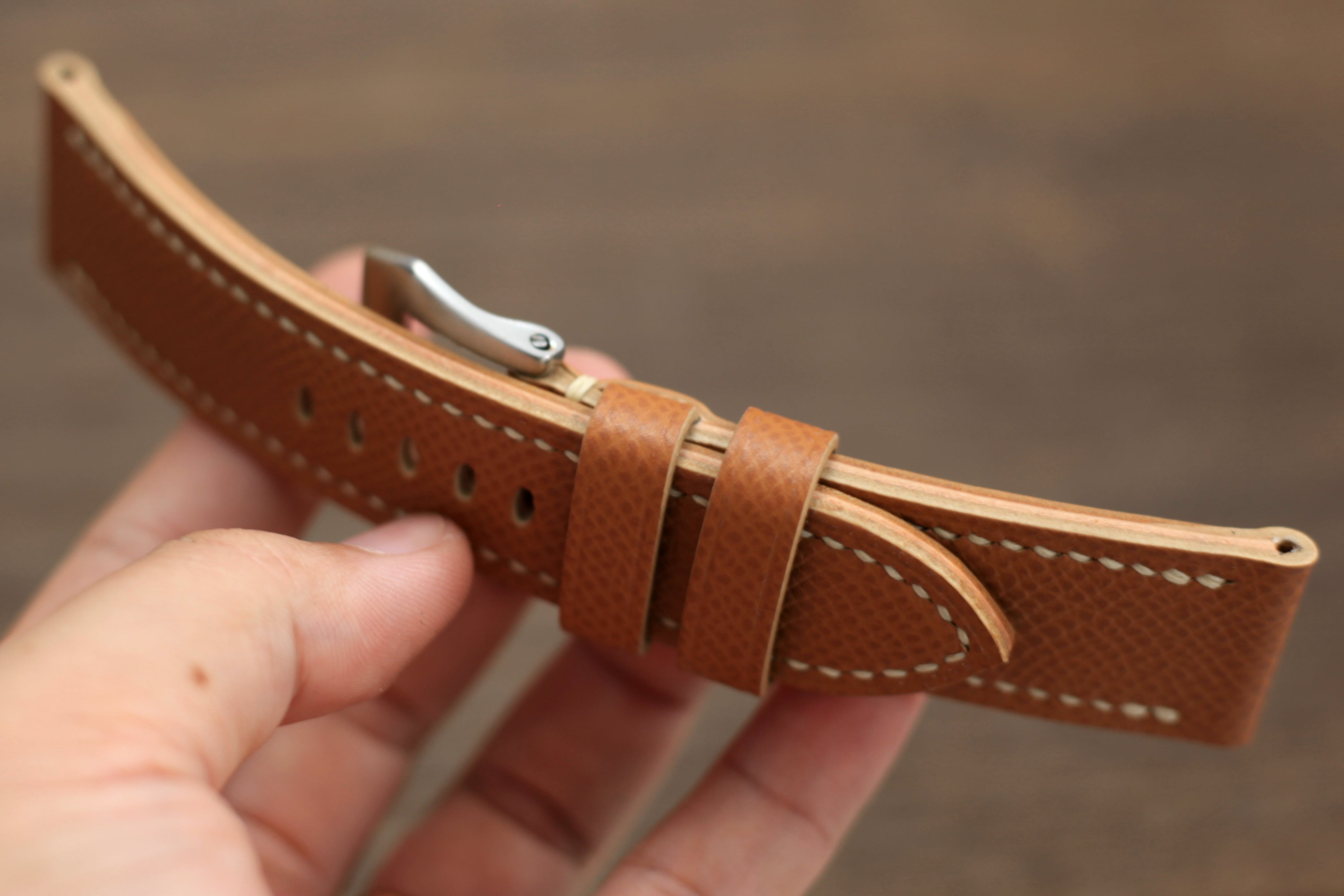 Handmade Epsom Gold Brown Leather Panerai Strap