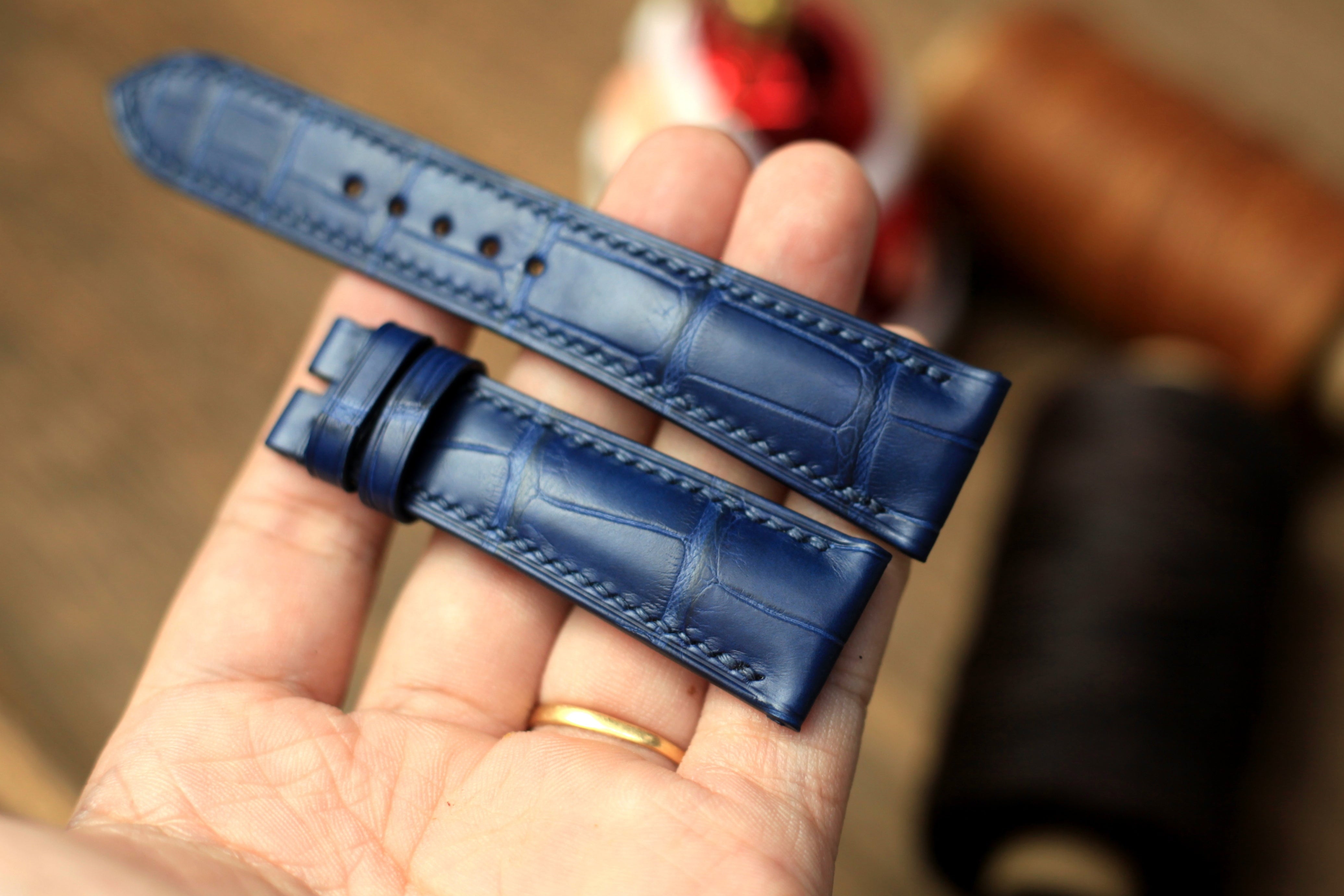 Genuine Blue Alligator Leather, Handmade Watch Strap